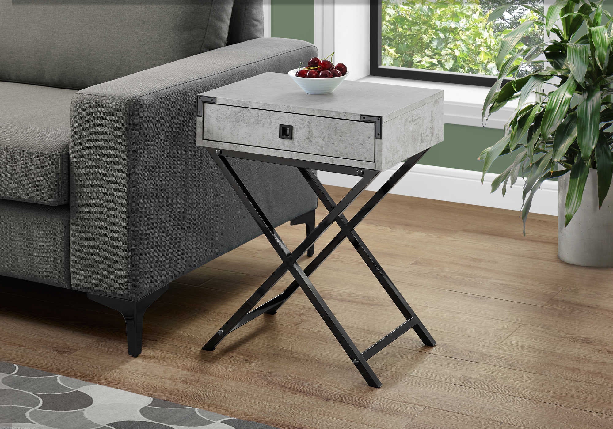 accent table - 24"h / grey cement / black nickel metal i3552