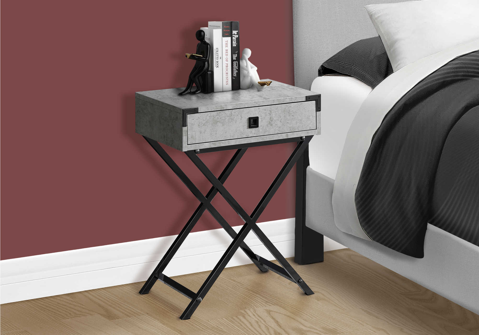 nightstand - 24"h / grey cement / black nickel metal i3552