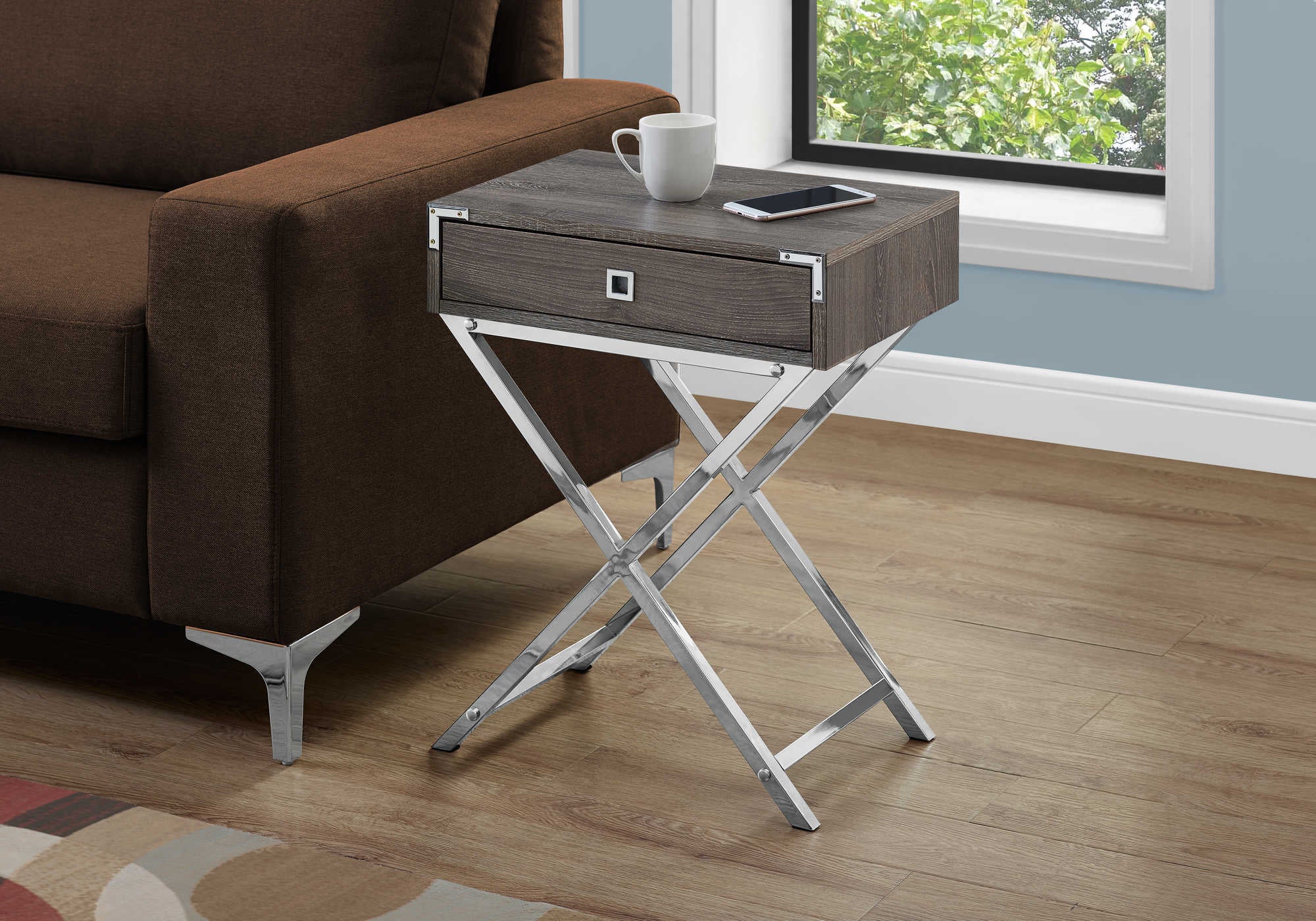 accent table - 24"h / dark taupe / chrome metal i3555