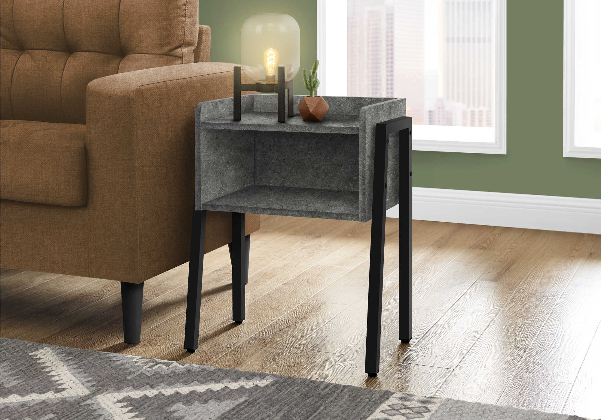 accent table - 23"h / grey stone-look / black metal i3584