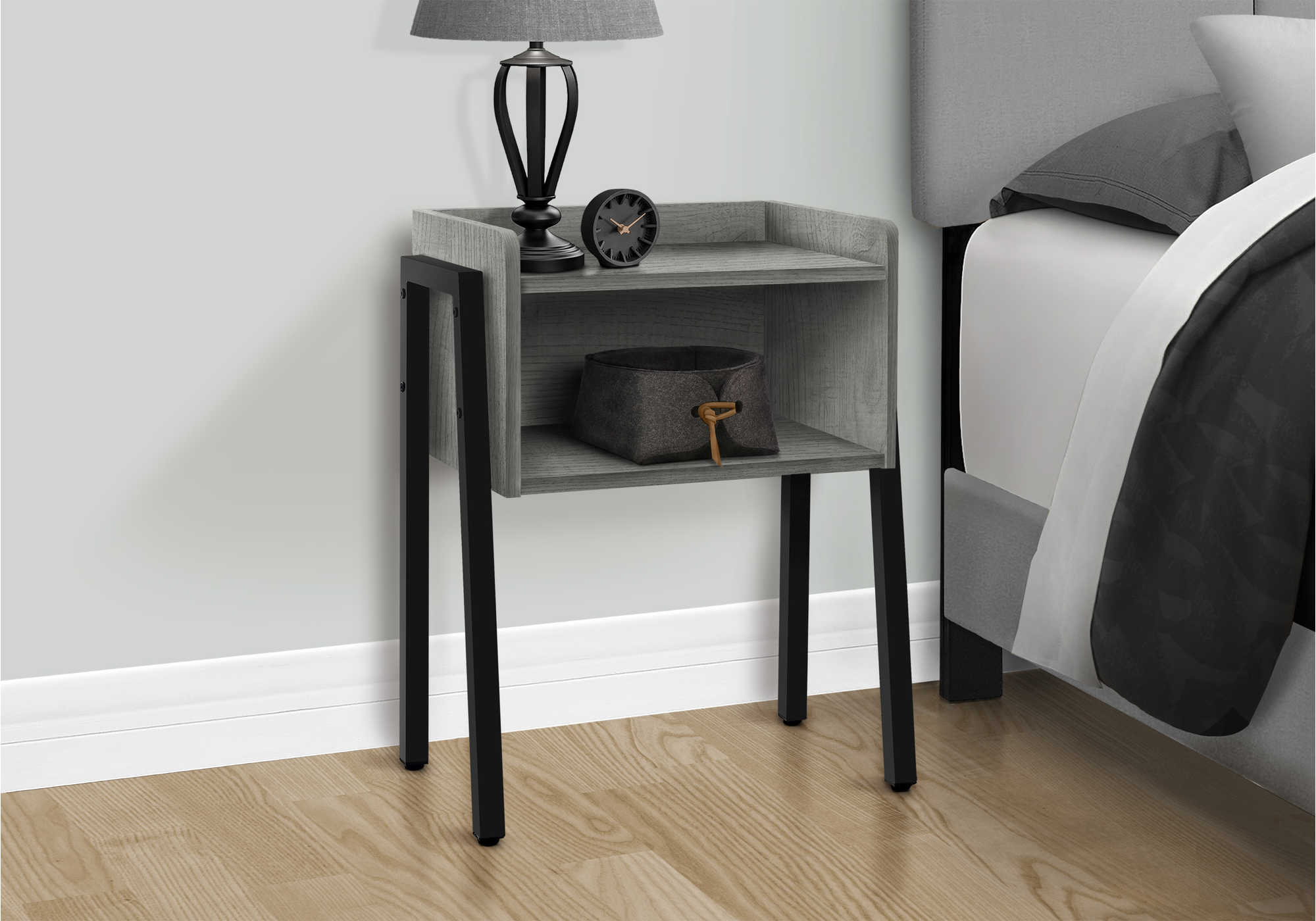 nightstand - 23"h / grey / black metal i3591