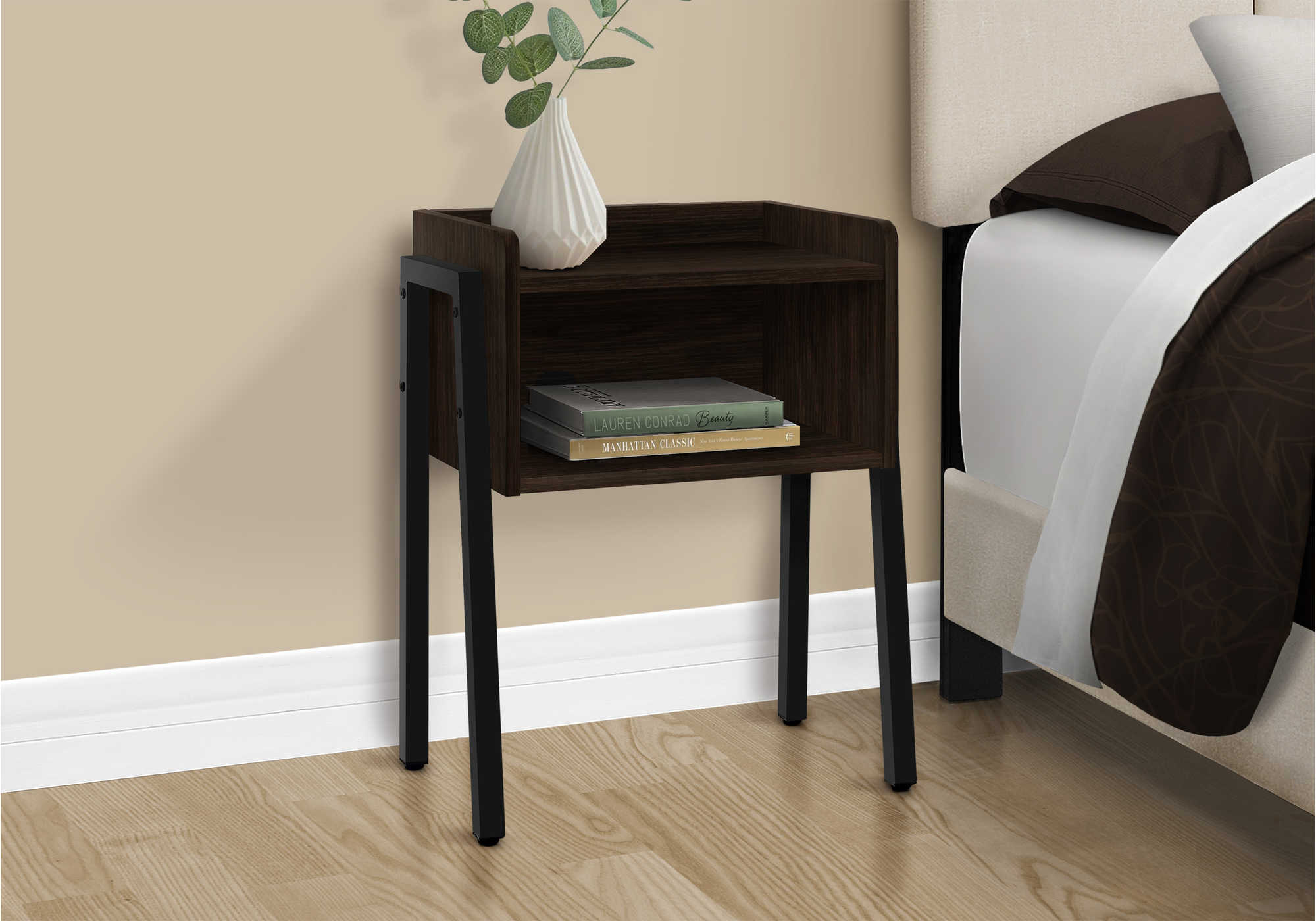 nightstand - 23"h / espresso / black metal i3593