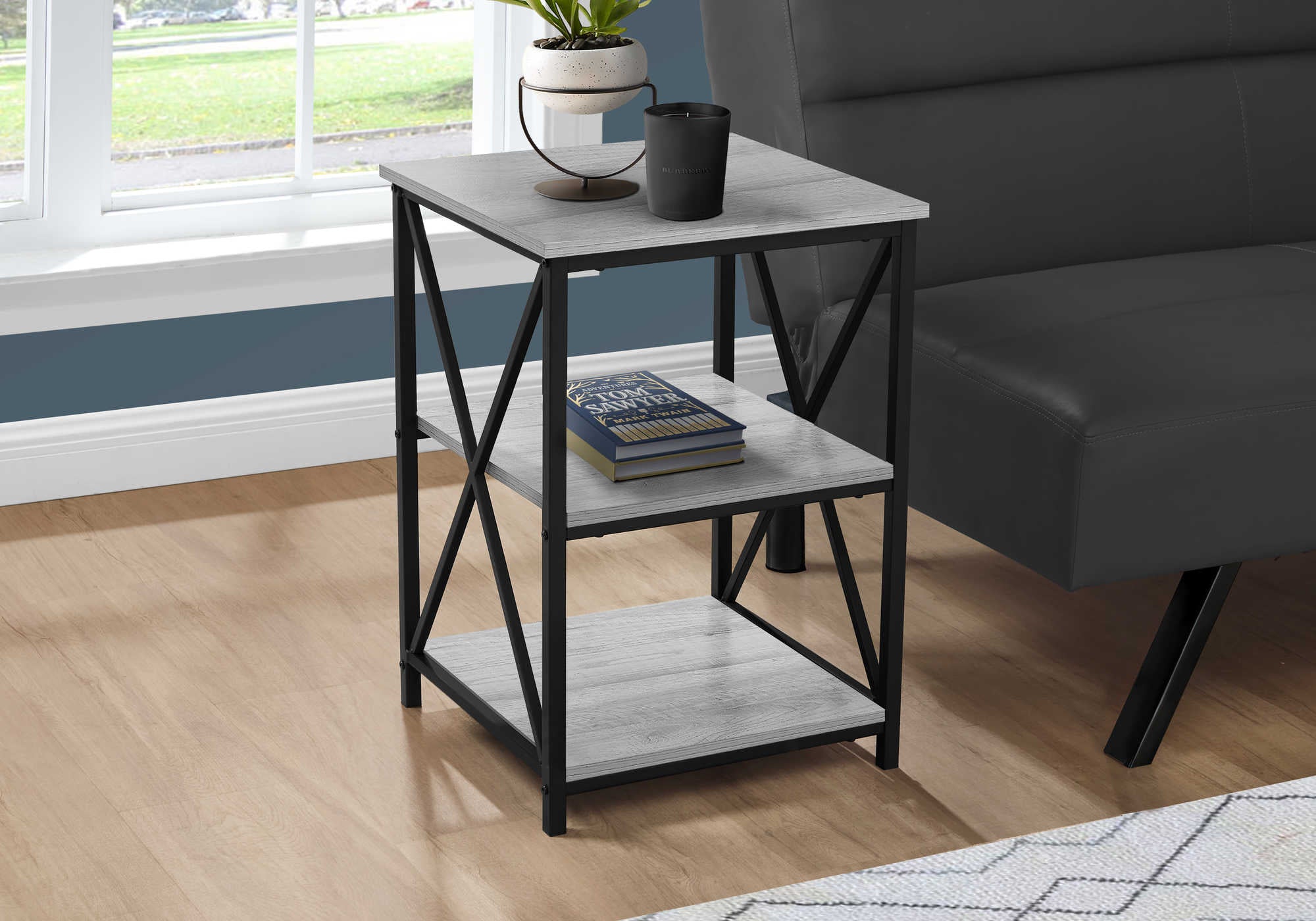 accent table - 26"h / grey / black metal i3596