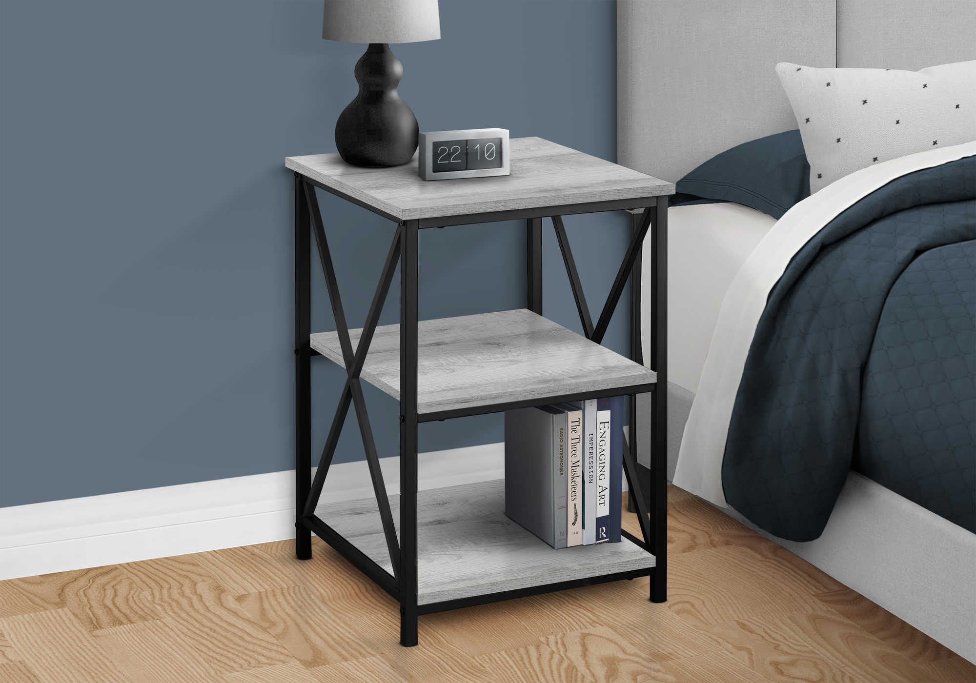 nightstand - 26"h / grey / black metal i3596