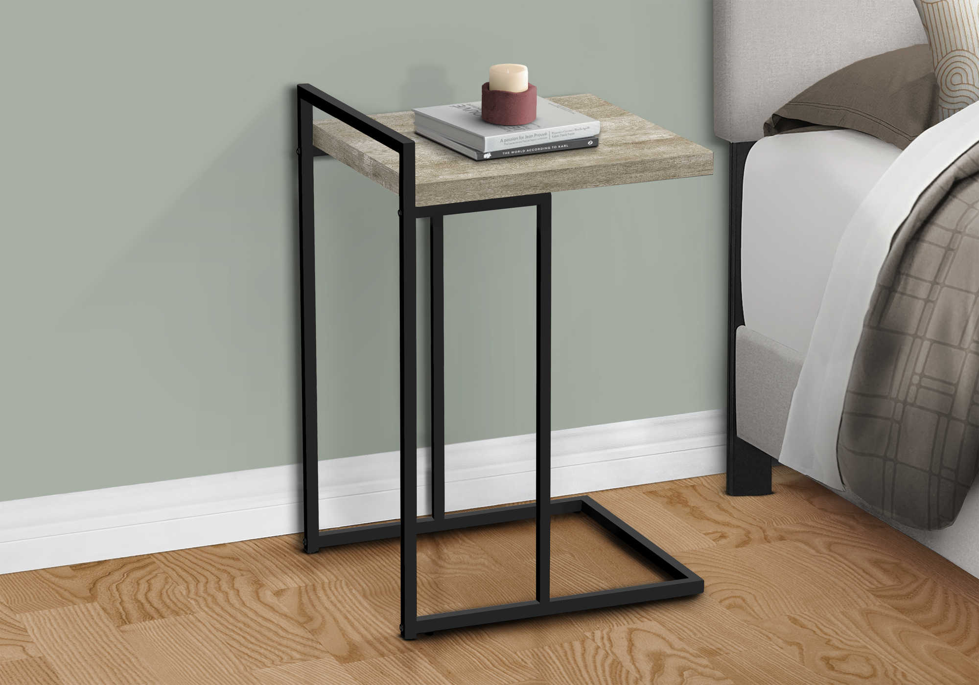 nightstand - 25"h / taupe reclaimed wood / black metal i3632