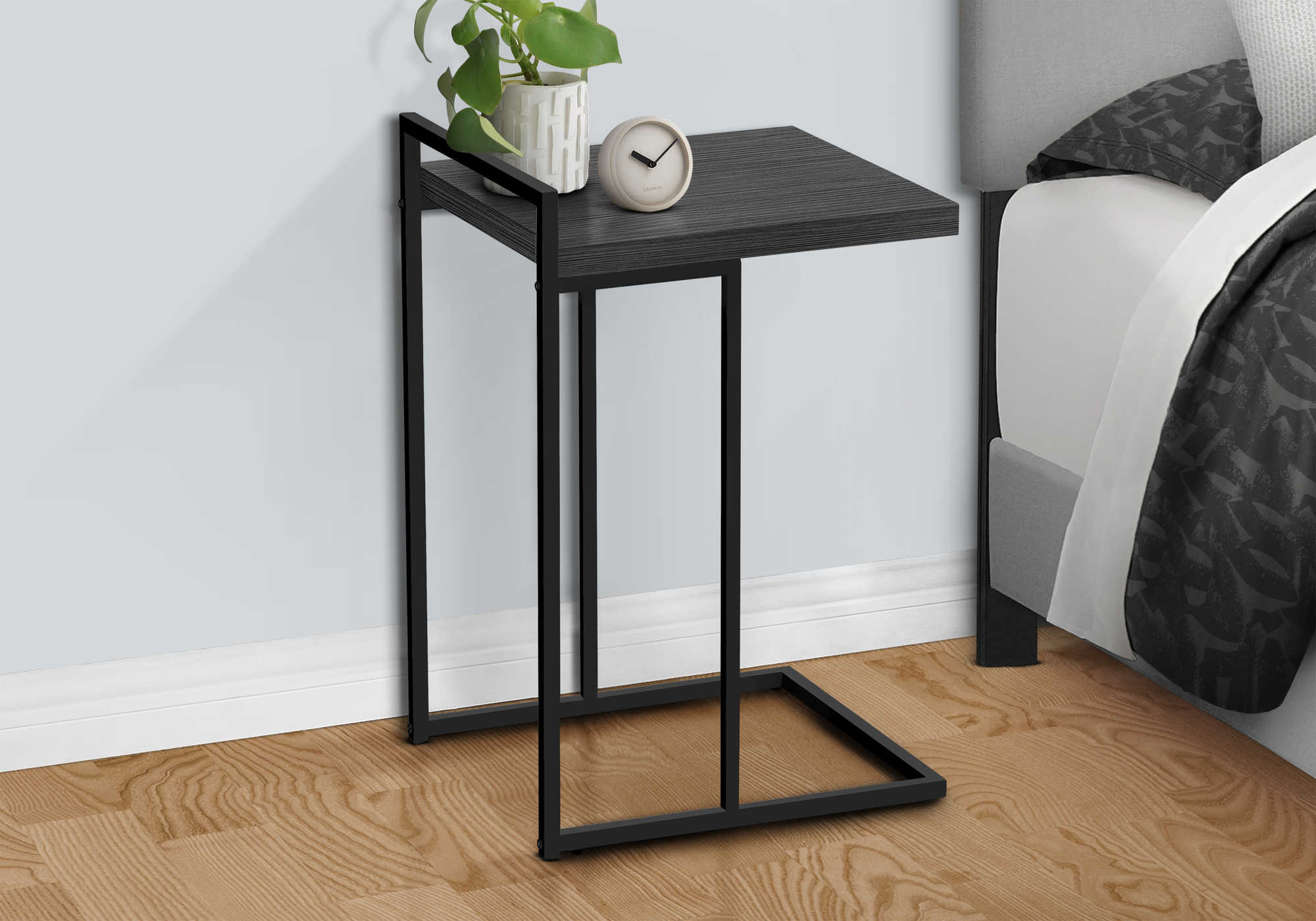 nightstand - 25"h / grey / black metal i3634