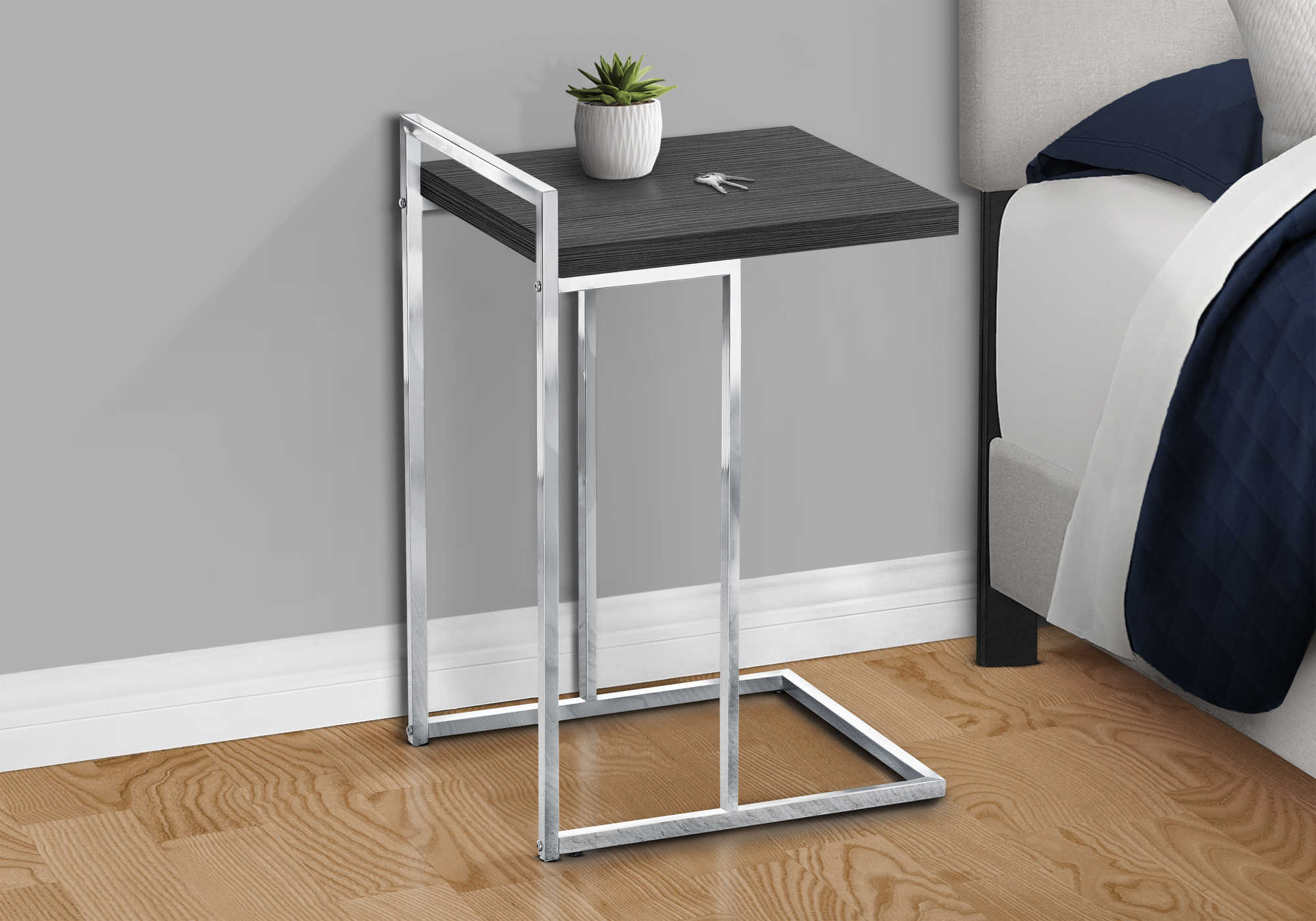 nightstand - 25"h / grey / chrome metal i3637