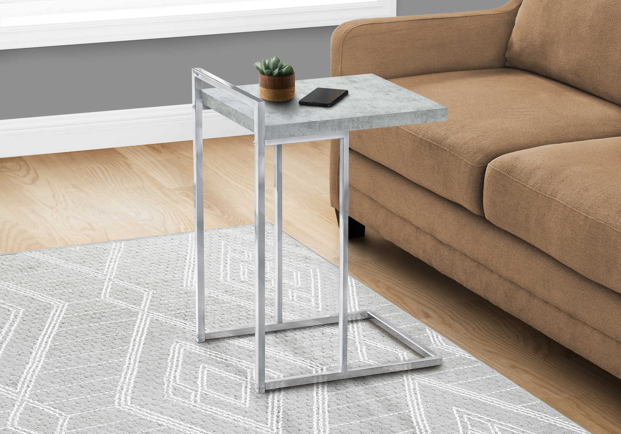 accent table - 25"h / grey cement / chrome metal i3639