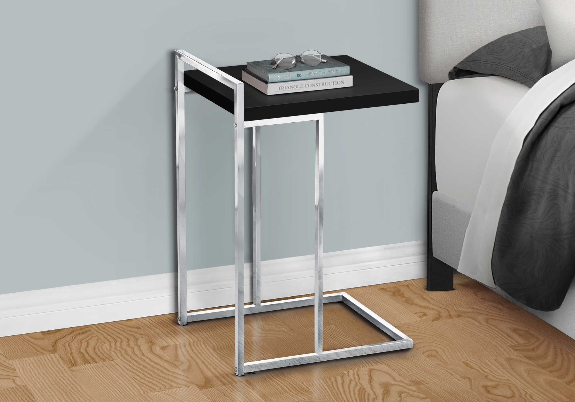 nightstand - 25"h / black / chrome metal i3640