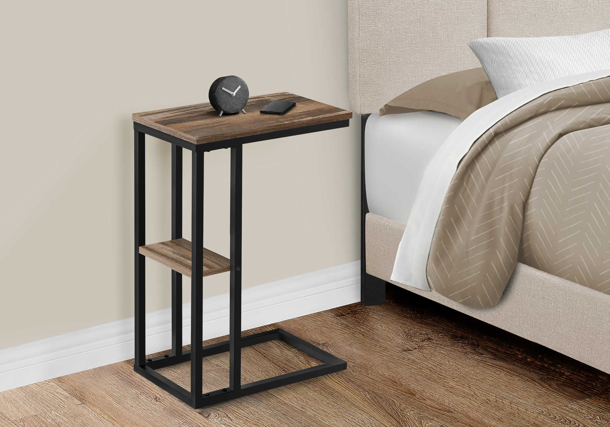 nightstand - 25"h / brown reclaimed-look / black metal i3673