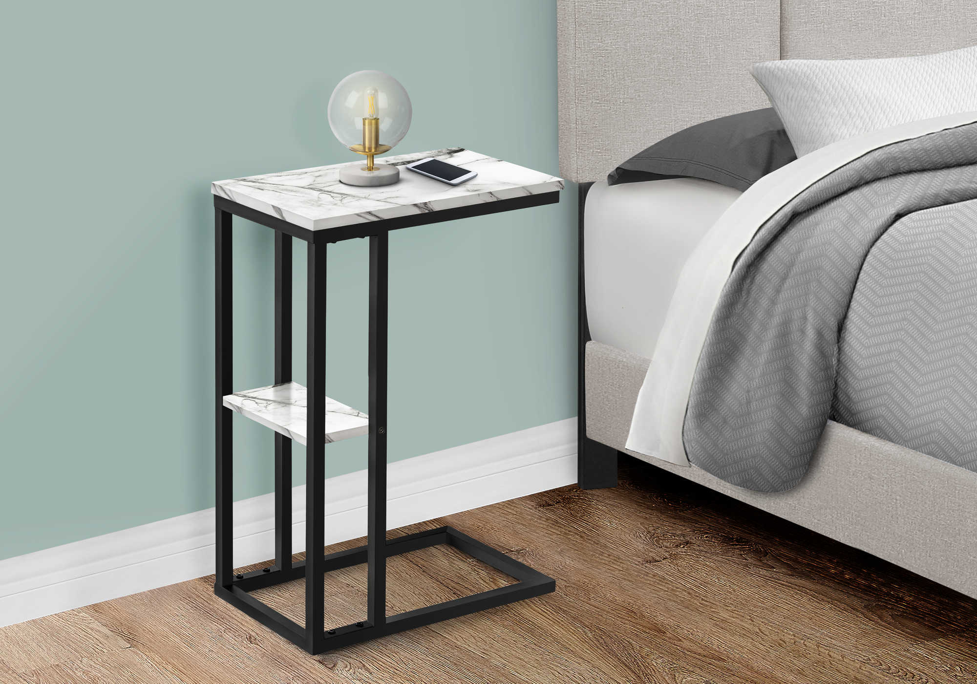 Image of nightstand - 25"h / white marble / black metal  i 3675.