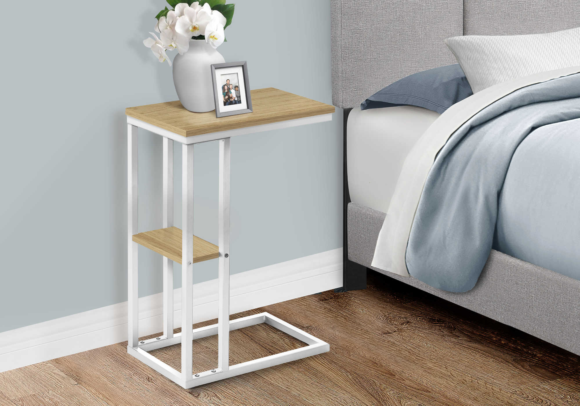 nightstand - 25"h / natural / white metal i3677