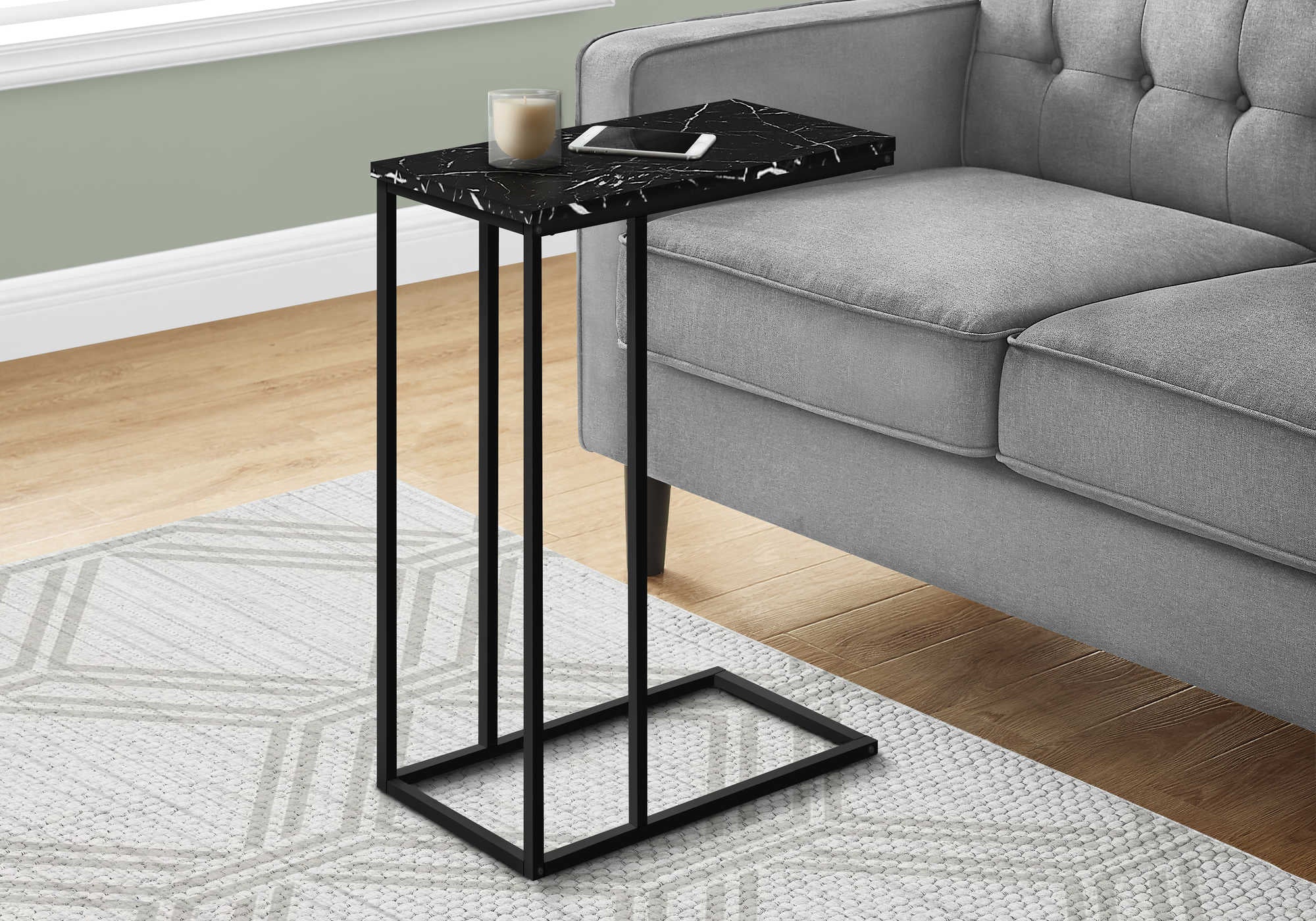 accent table - 25"h / black marble / black metal i3763