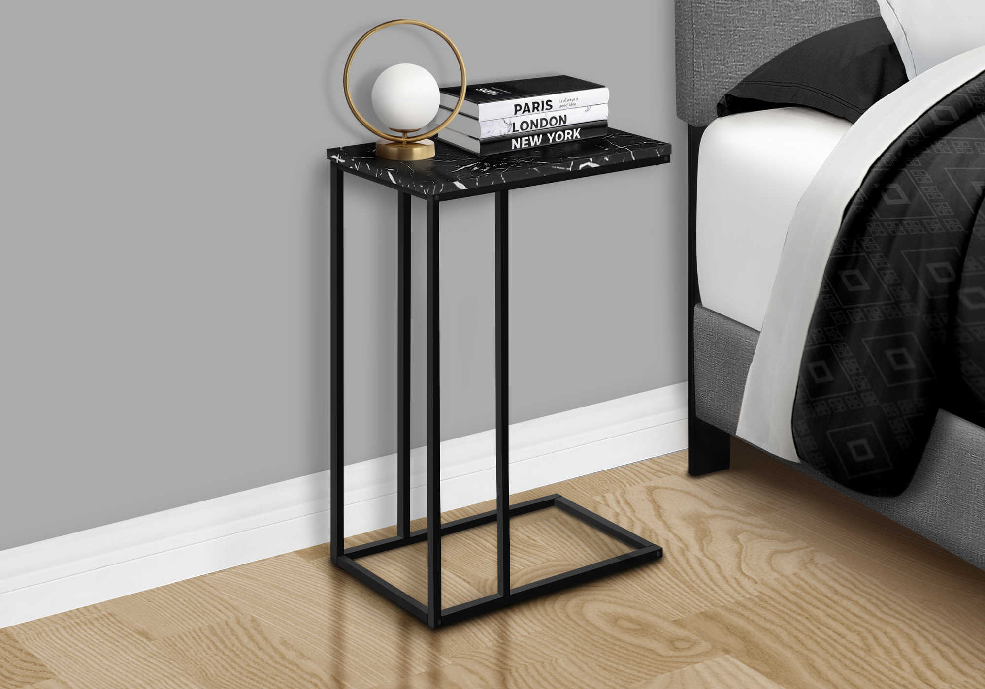 nightstand - 25"h / black marble / black metal i3763