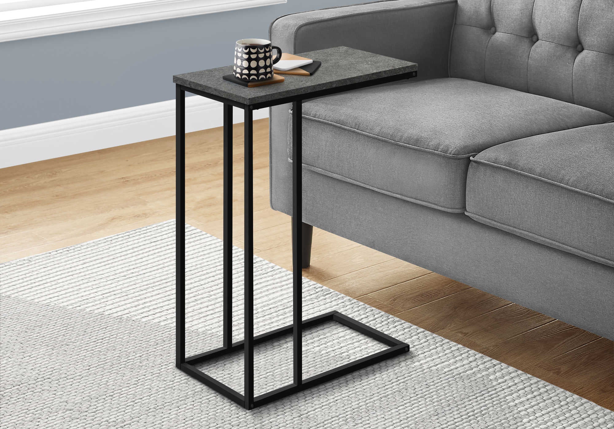 accent table - 25"h / grey stone-look / black metal i3765