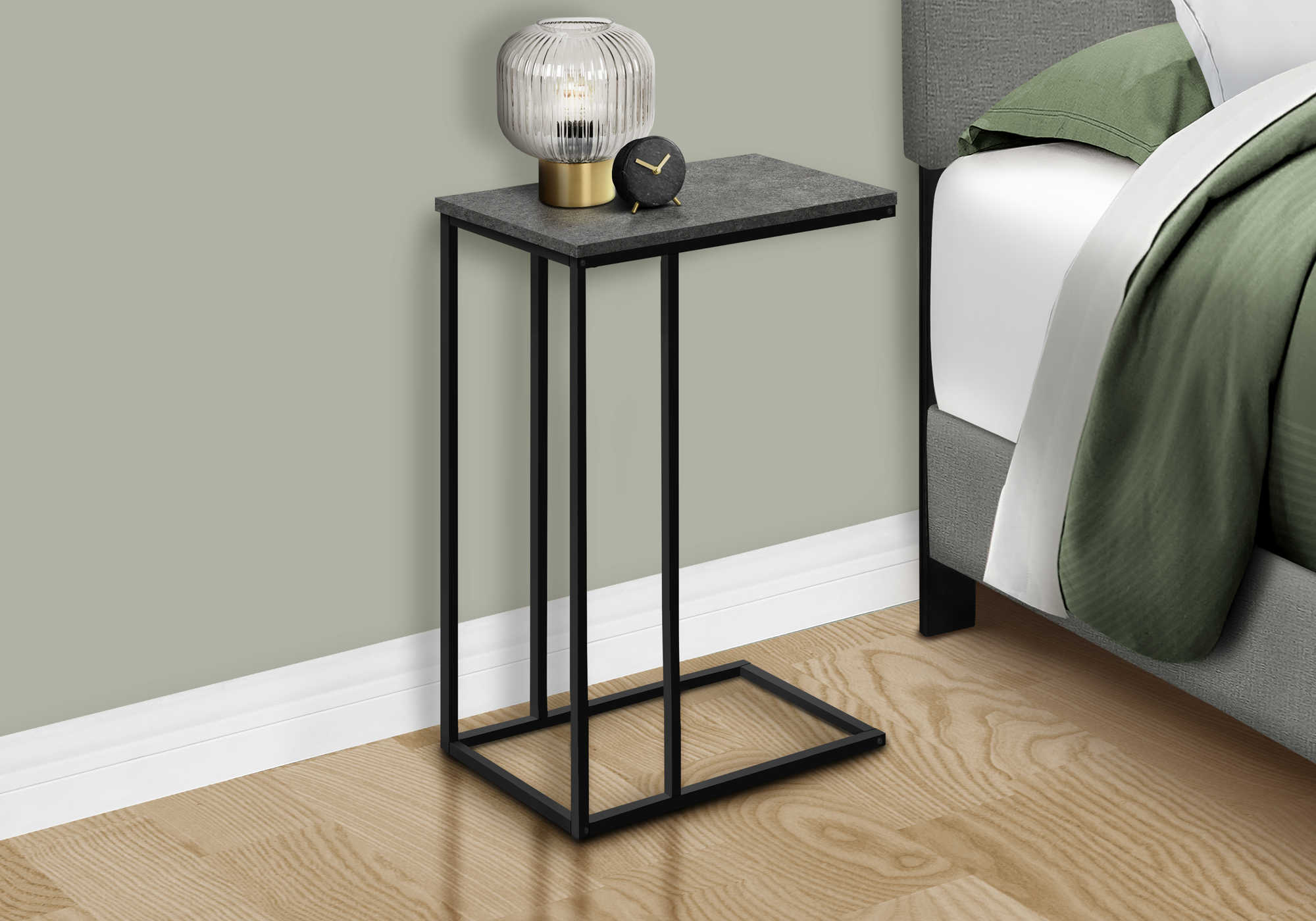 nightstand - 25"h / grey stone-look / black metal i3765