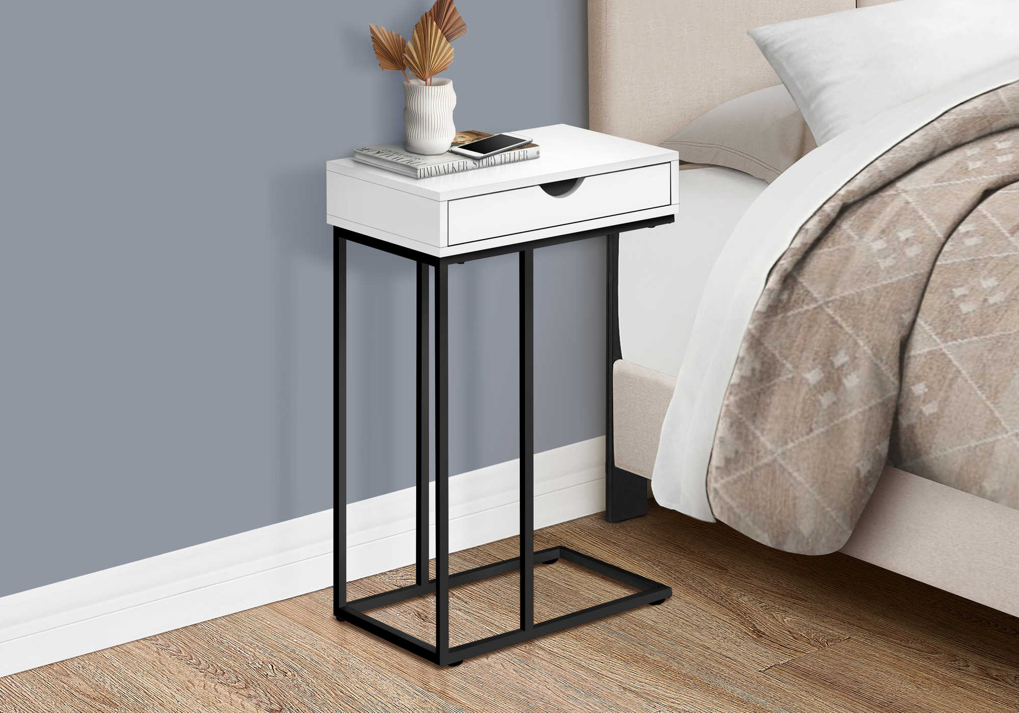 nightstand - 25"h / white / black metal i3770