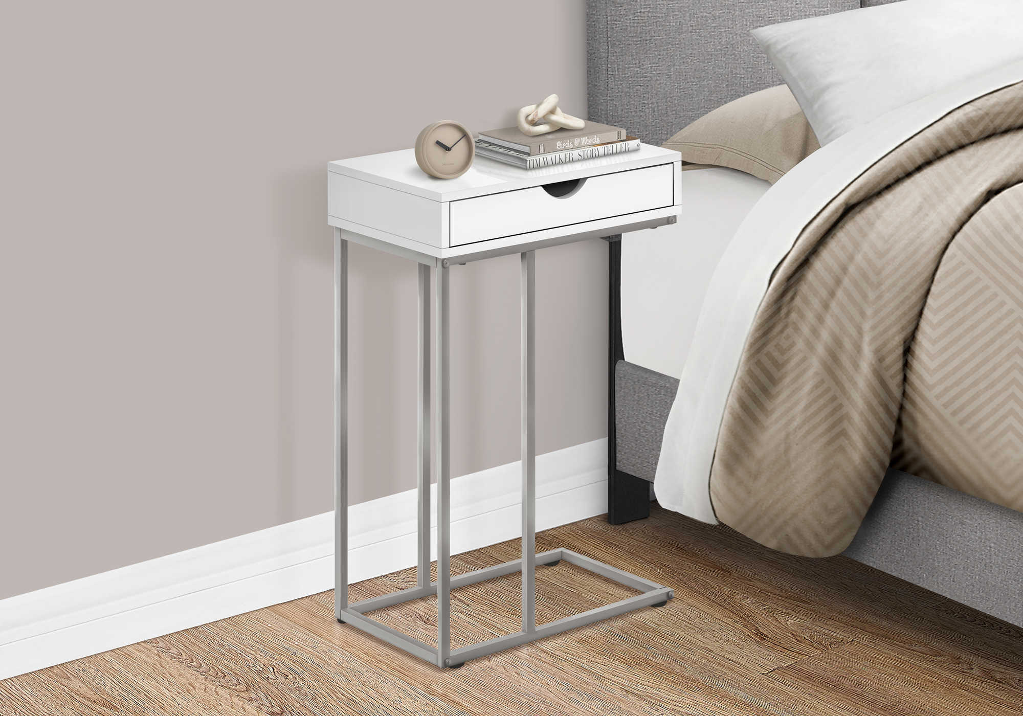 nightstand - 25"h / white / silver metal i3774