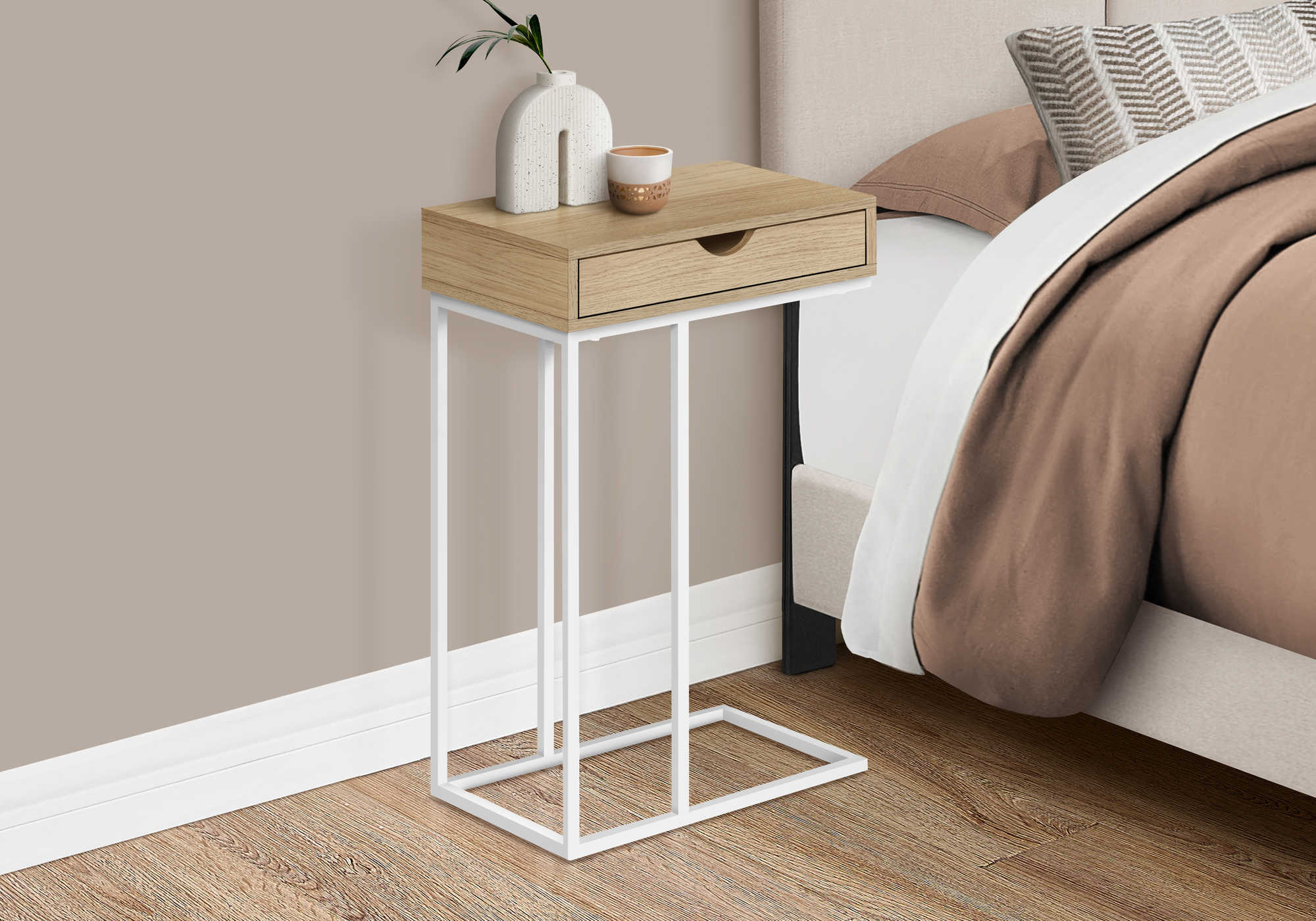 nightstand - 25"h / natural / white metal i3775