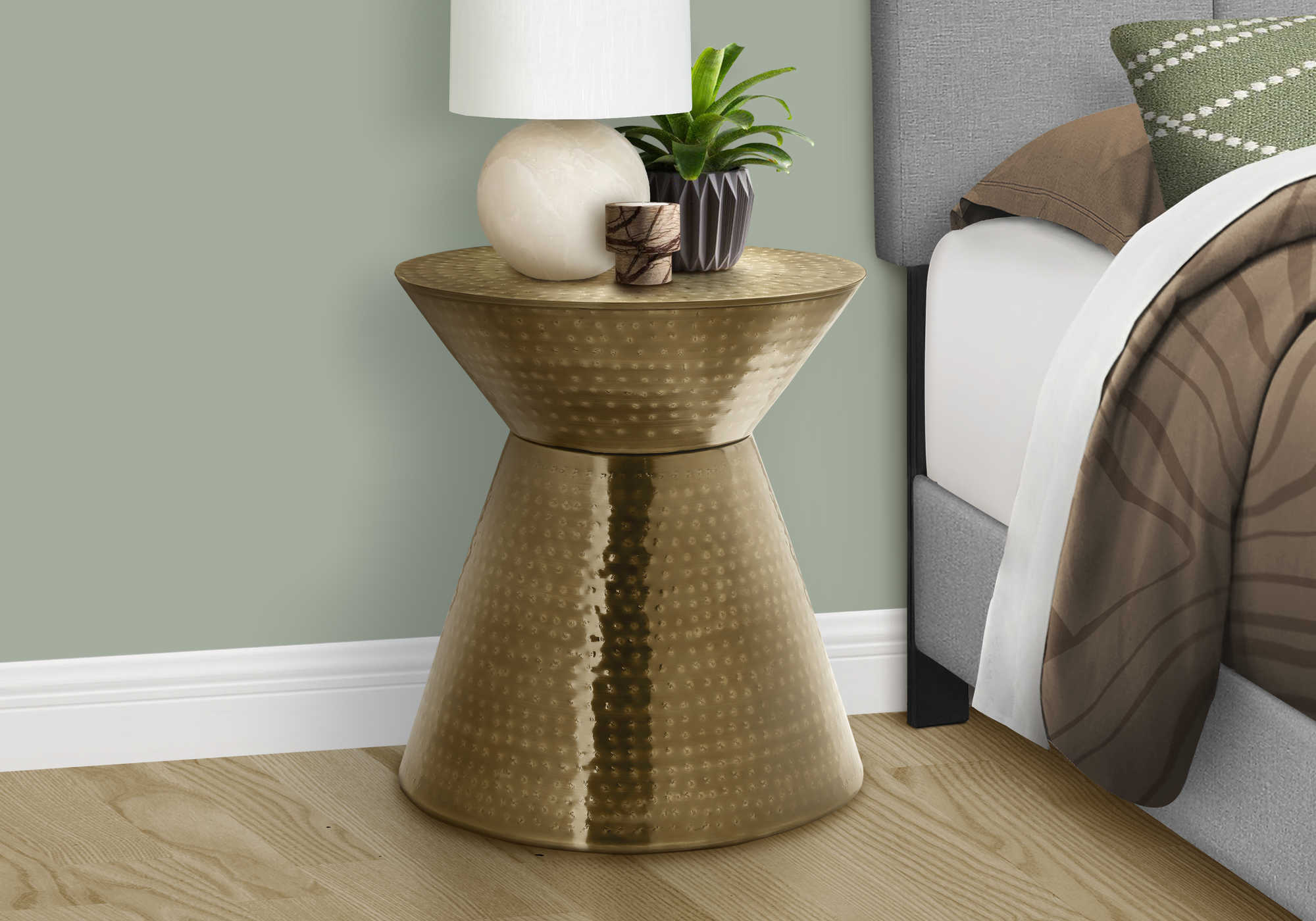 nightstand - 22"h / gold iron metal drum end table i3927