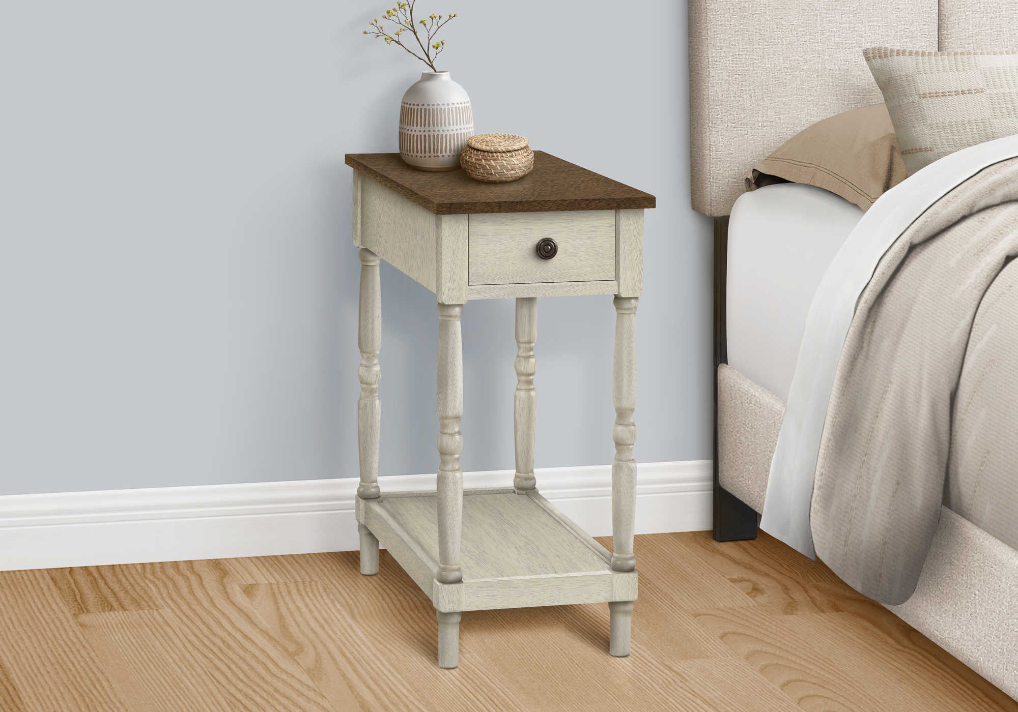 nightstand - 24"h / antique white / espresso veneer  i3958