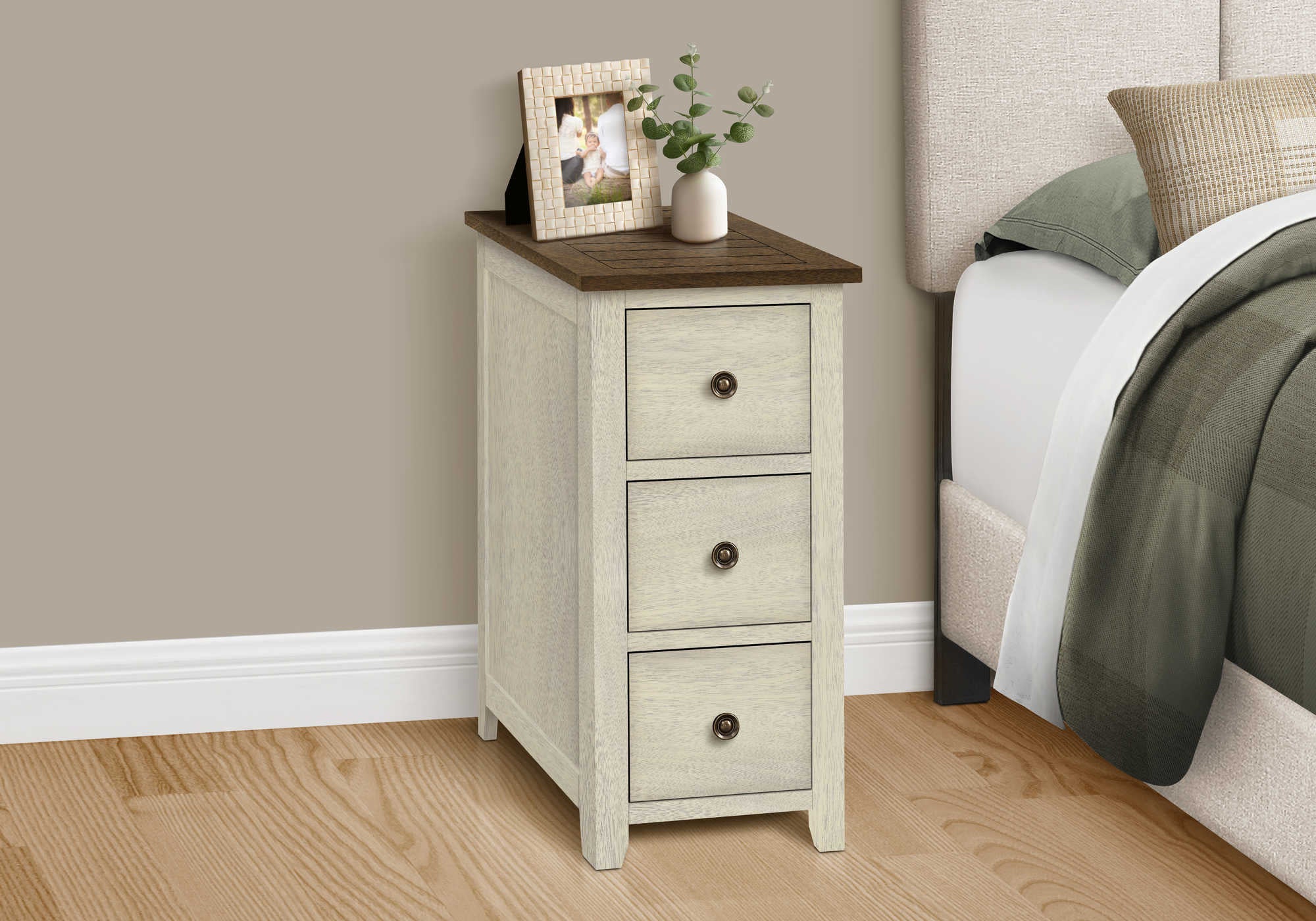 nightstand - 24"h / antique white / espresso veneer  i3960