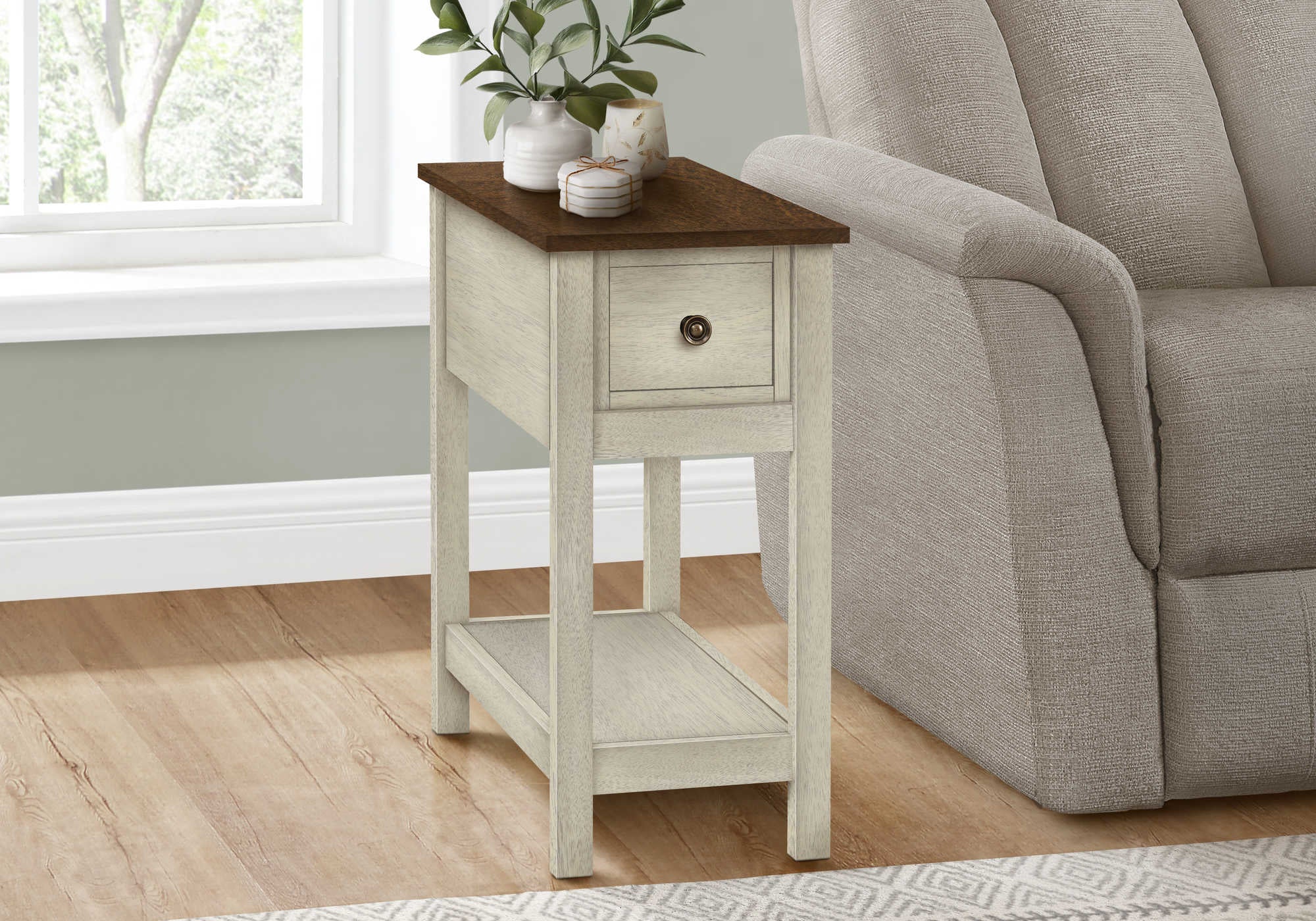 accent table - 24"h / antique white / espresso veneer  i3962