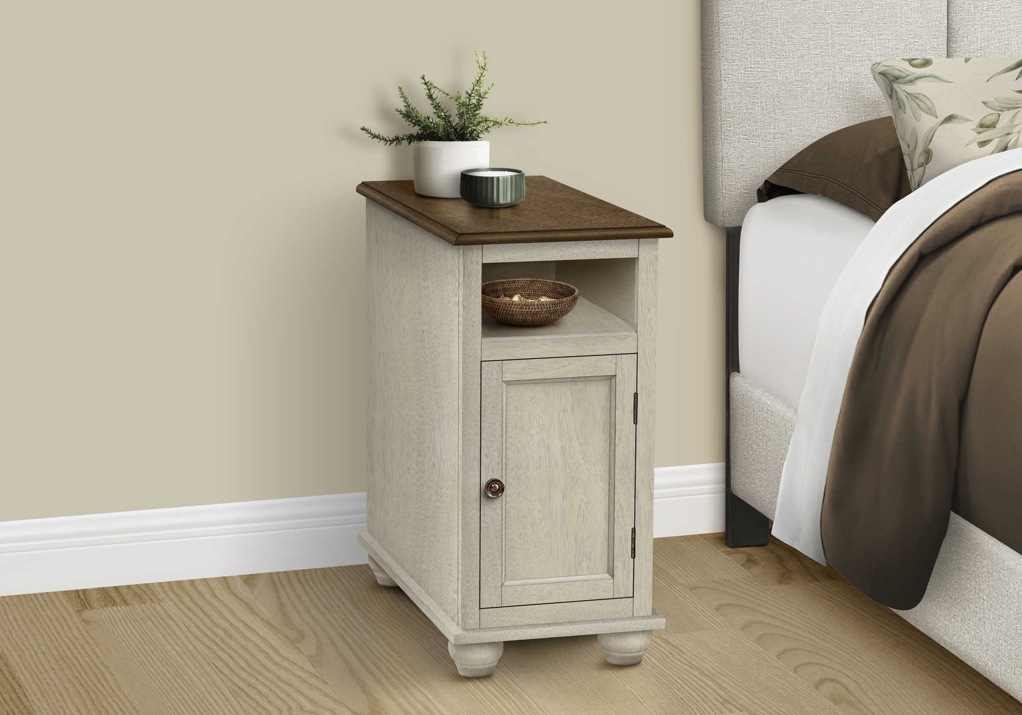 nightstand - 24"h / antique white / espresso veneer  i3965