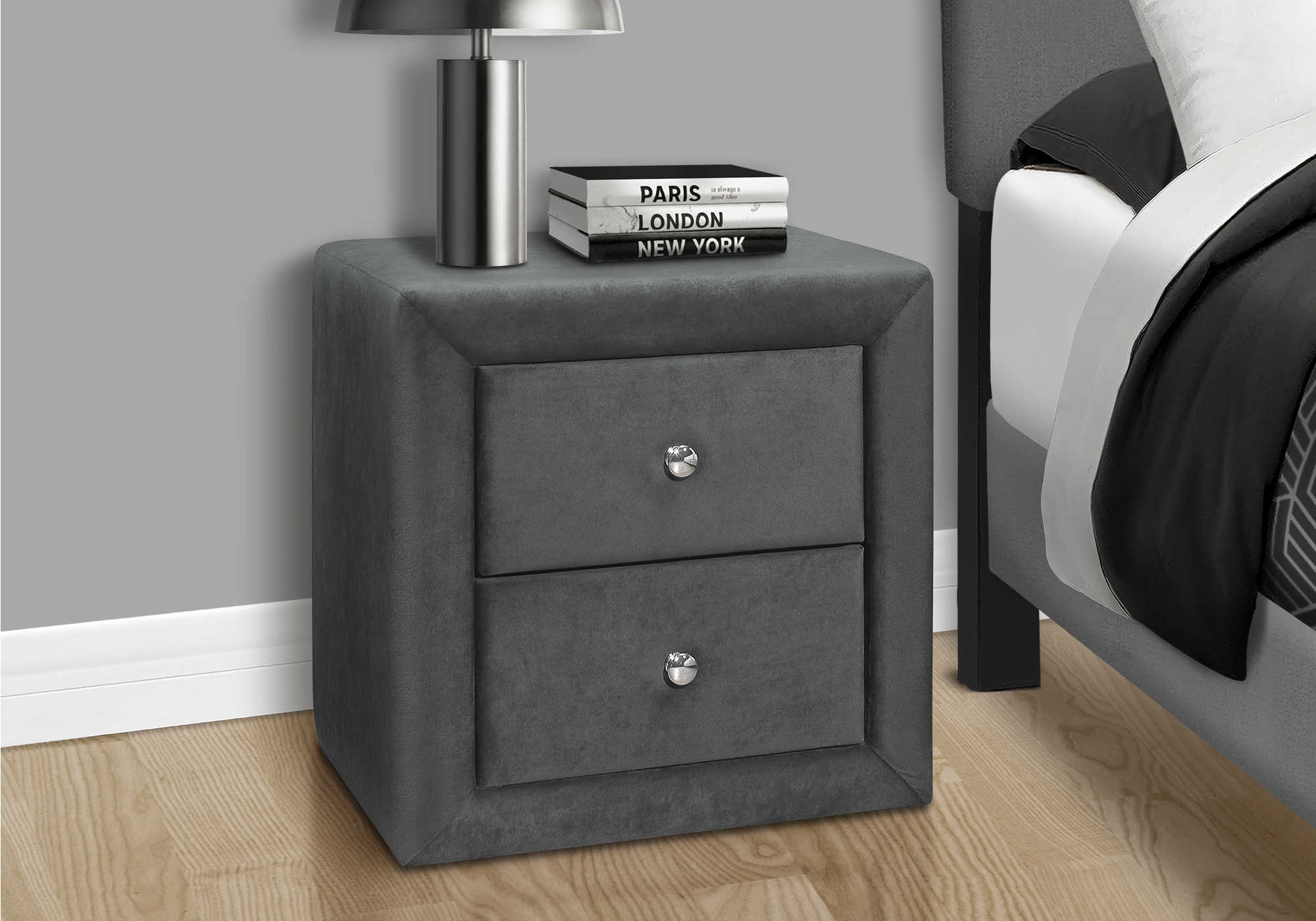 nightstand - 21"h / dark grey velvet i5607