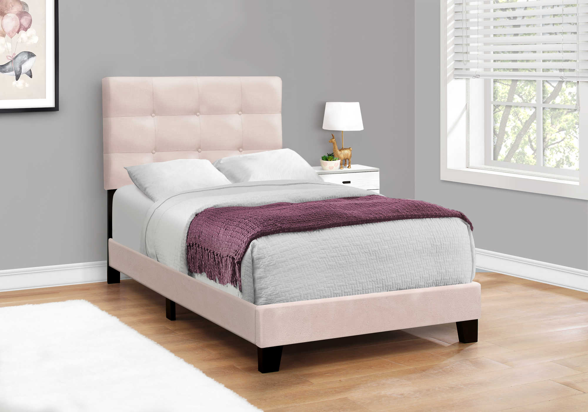 BED - TWIN SIZE / PINK VELVET  i 5916T