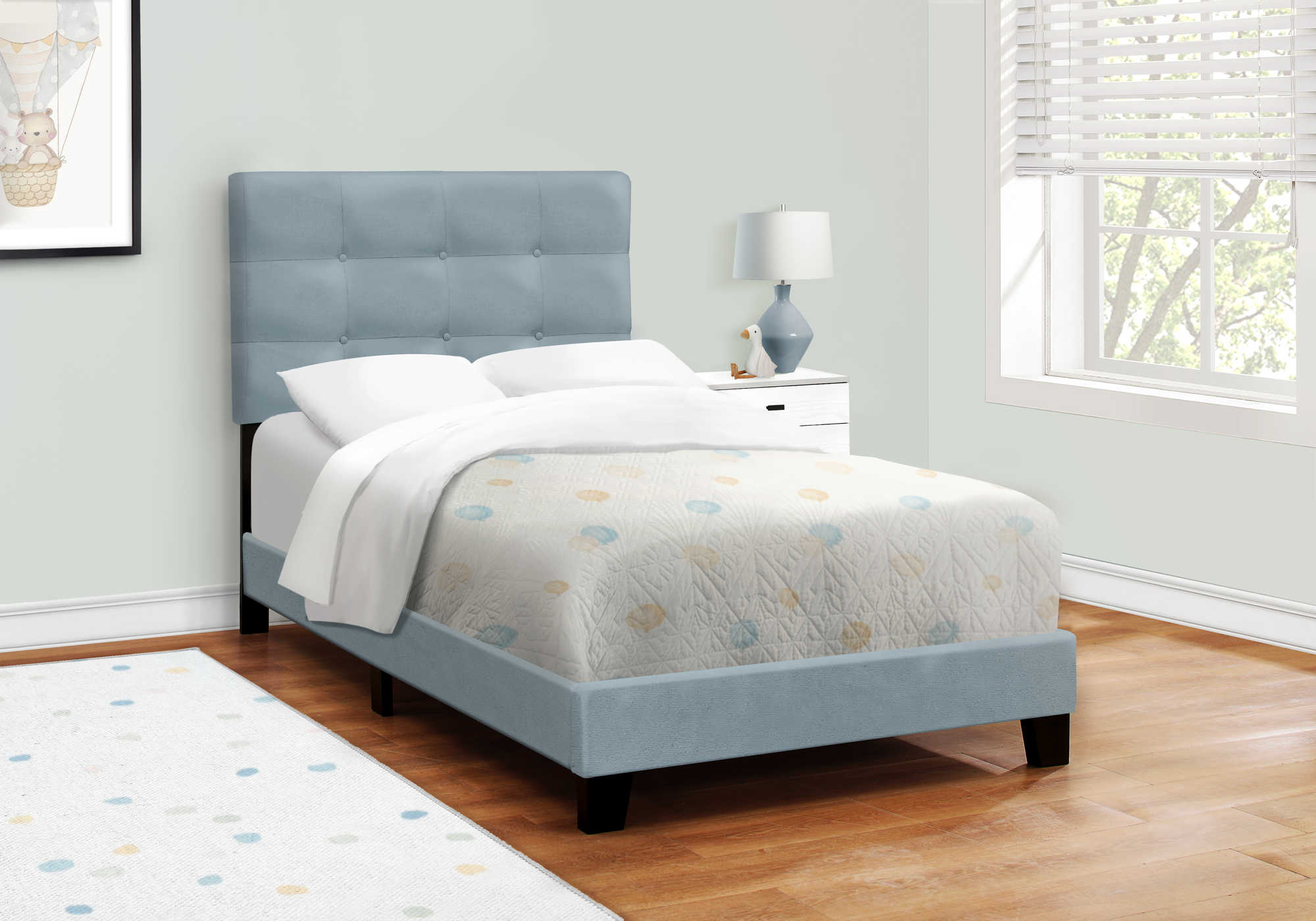 BED - TWIN SIZE / STEEL BLUE VELVET i 5919T