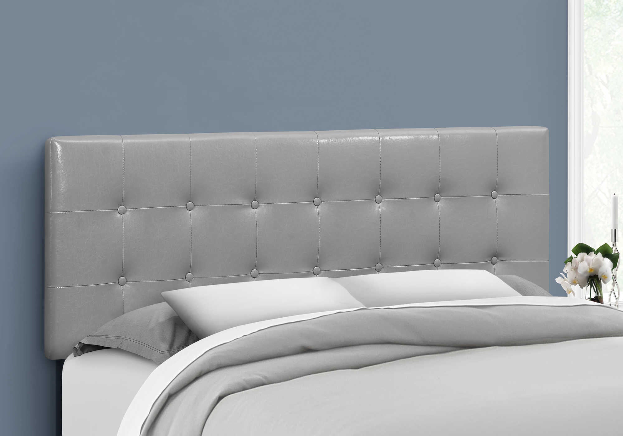 BED - QUEEN SIZE / GREY LEATHER-LOOK HEADBOARD ONLY i 6001Q