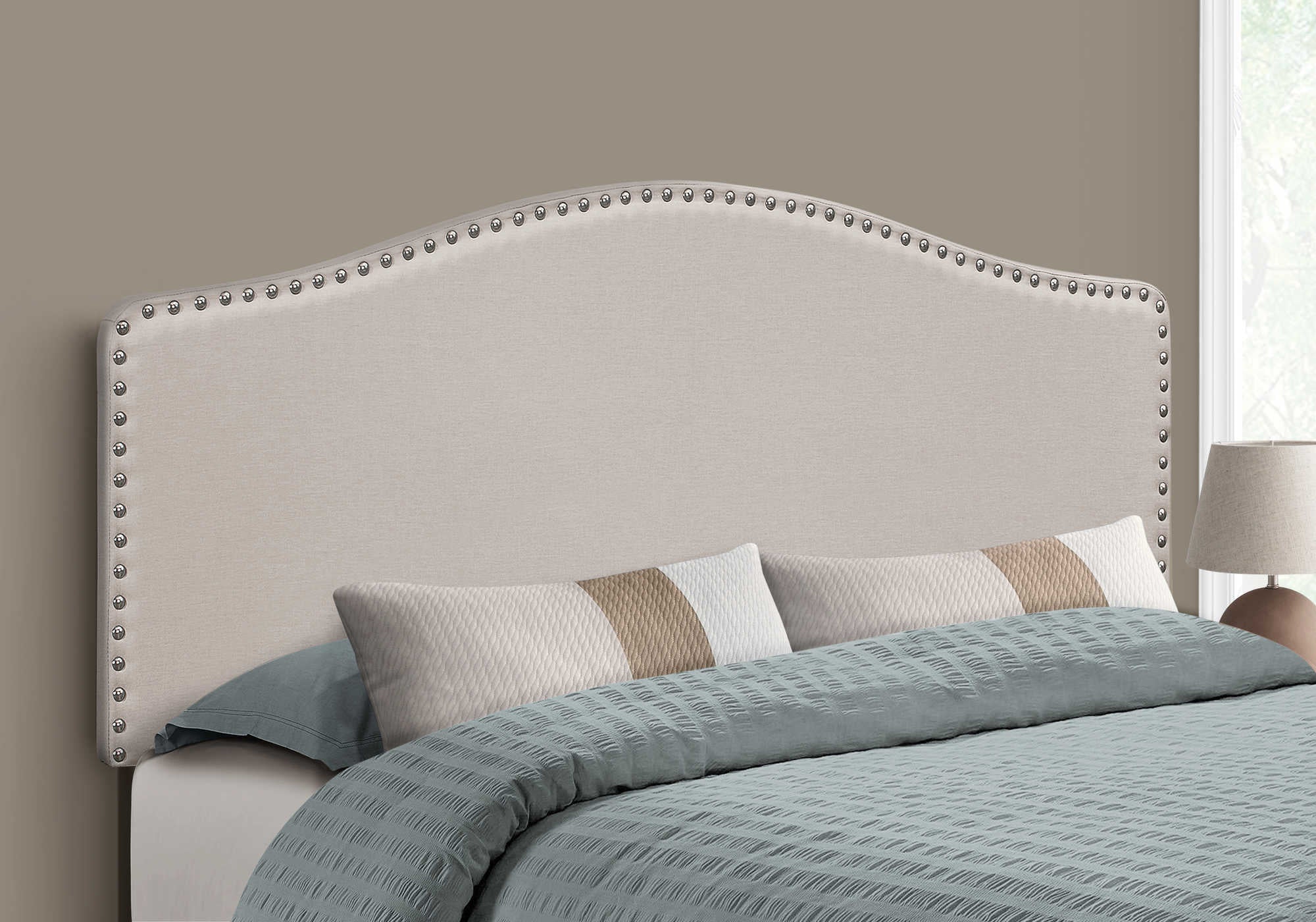 BED - QUEEN SIZE / BEIGE LINEN HEADBOARD ONLY i 6014Q