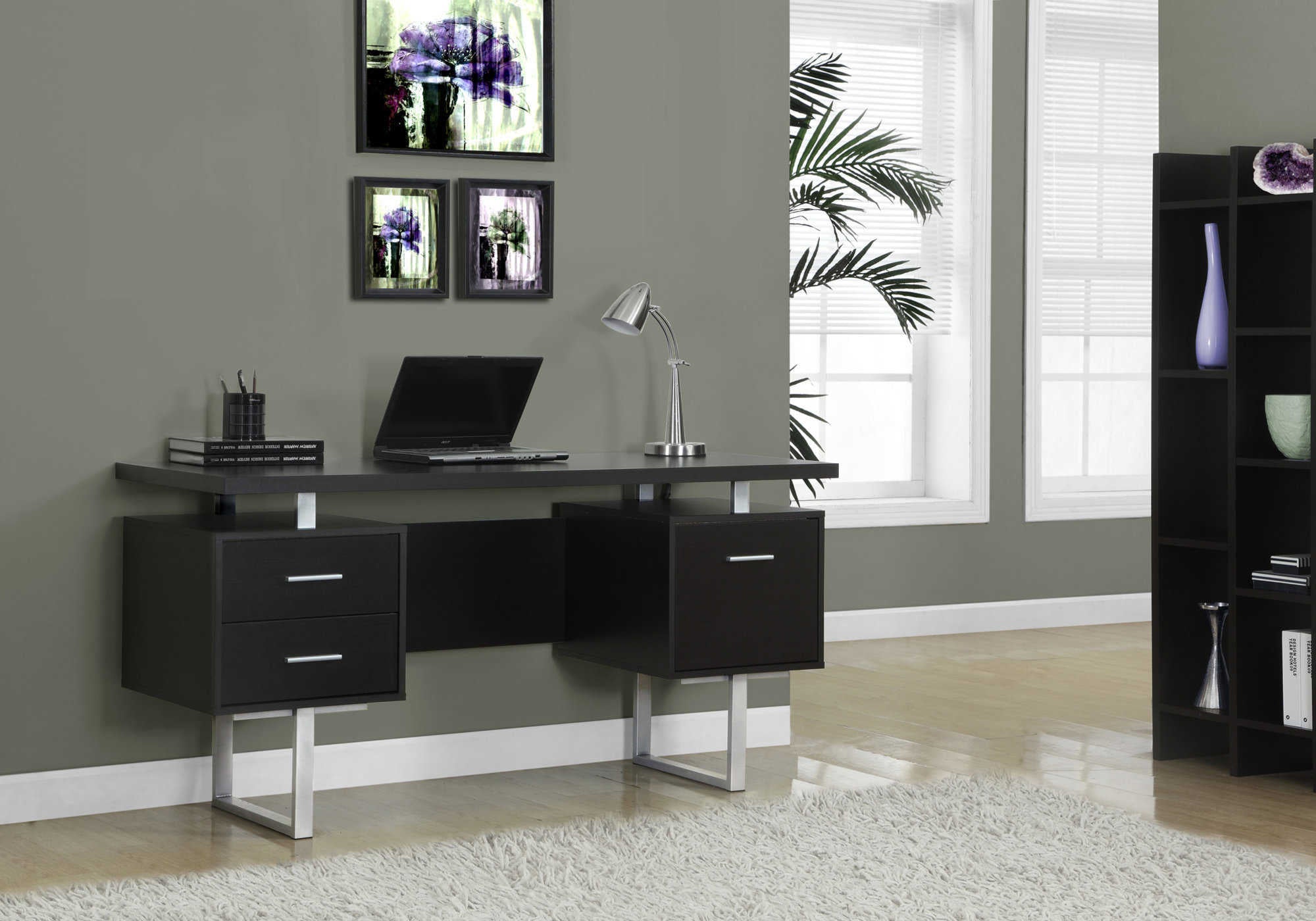 computer desk 60l espresso silver metal i 7080