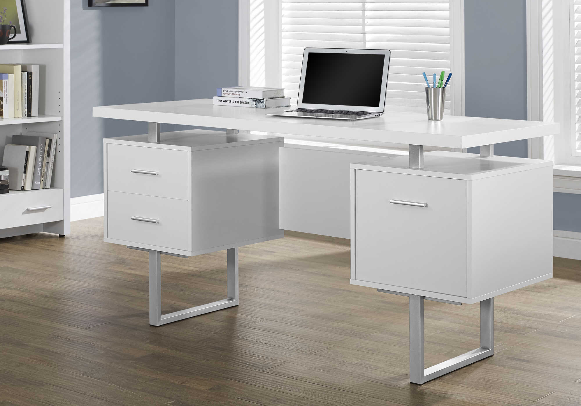 computer desk 60l white silver metal i 7081