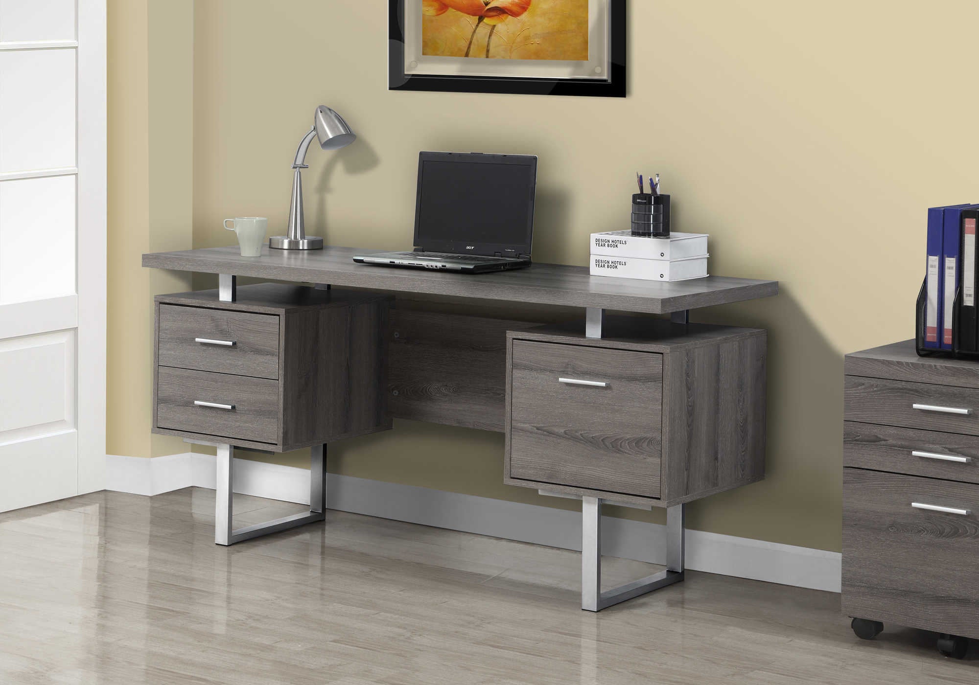 computer desk 60l dark taupe silver metal i 7082