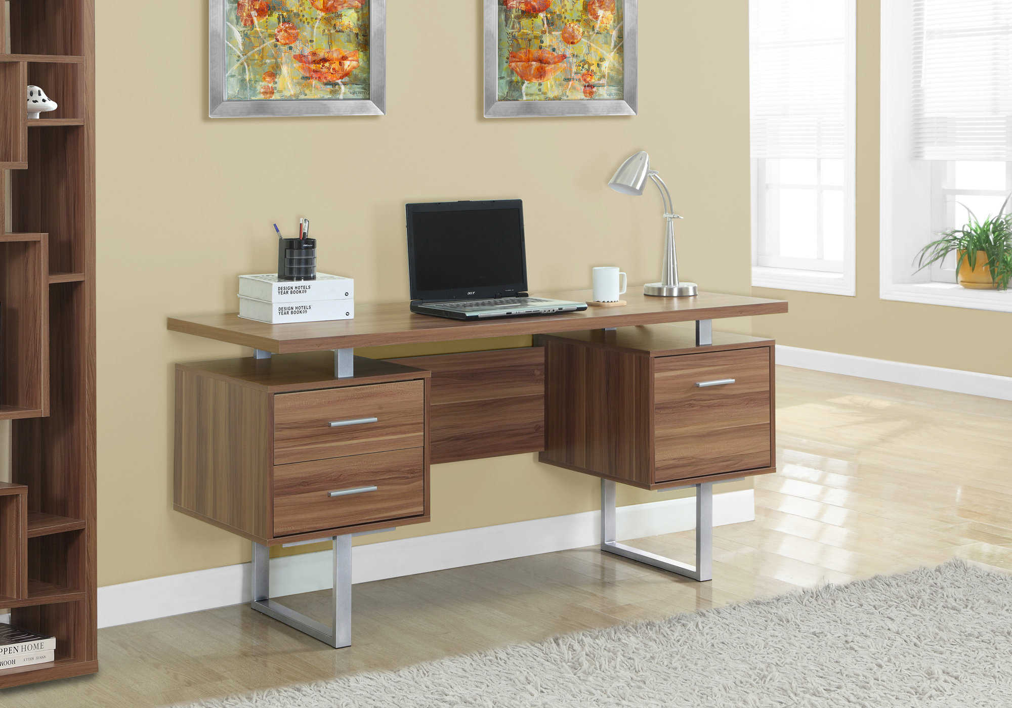 computer desk 60l walnut silver metal i 7083