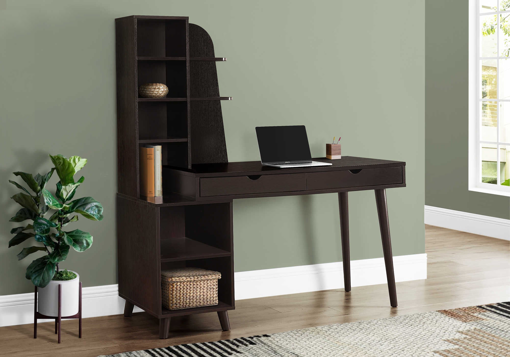 computer desk 55l espresso with bookcase i 7096