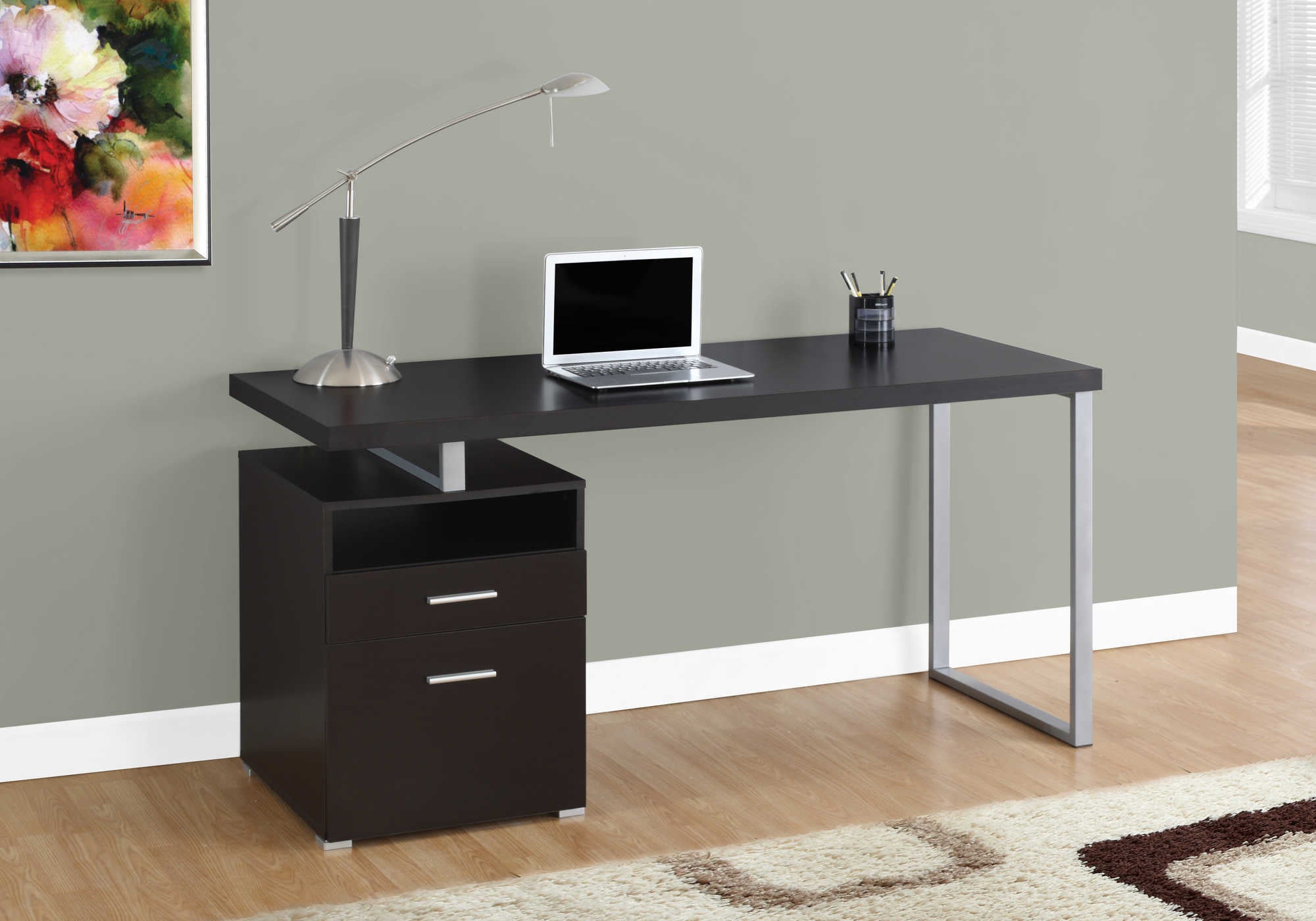 computer desk 60l espresso silver metal i 7143