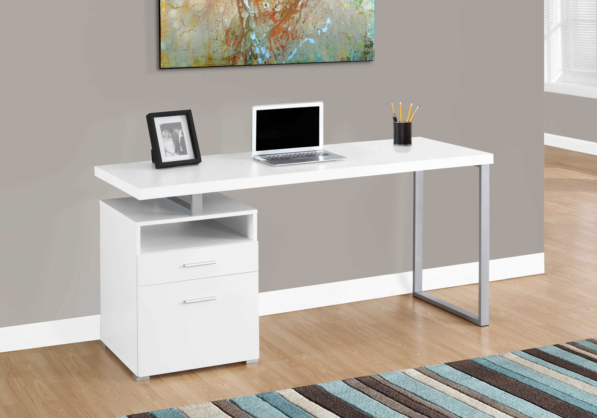 computer desk 60l white silver metal i 7144