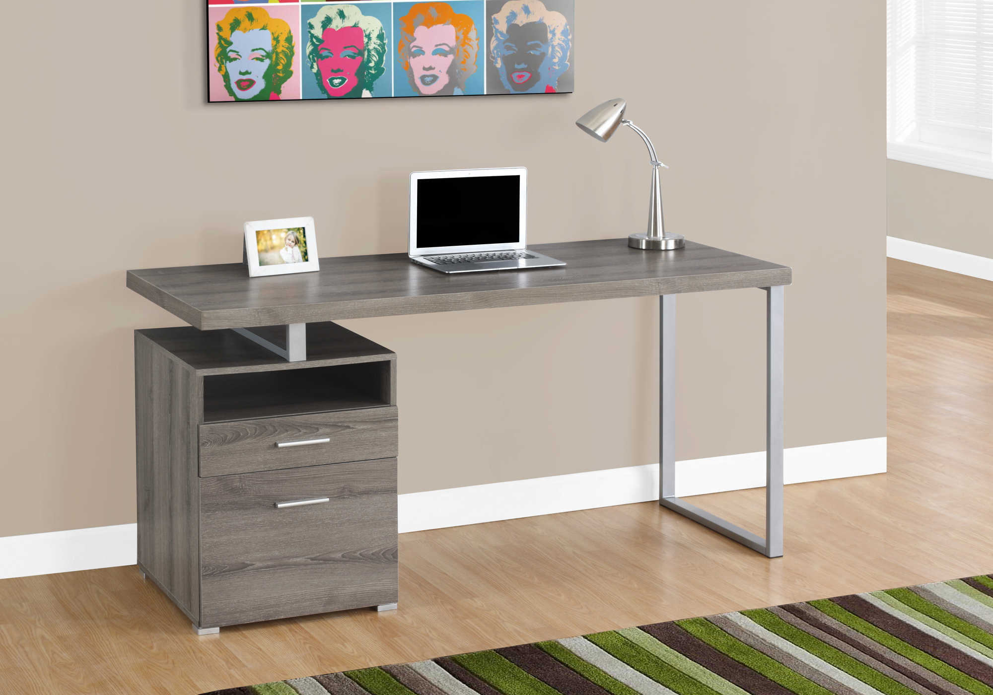 computer desk 60l dark taupe silver metal i 7145