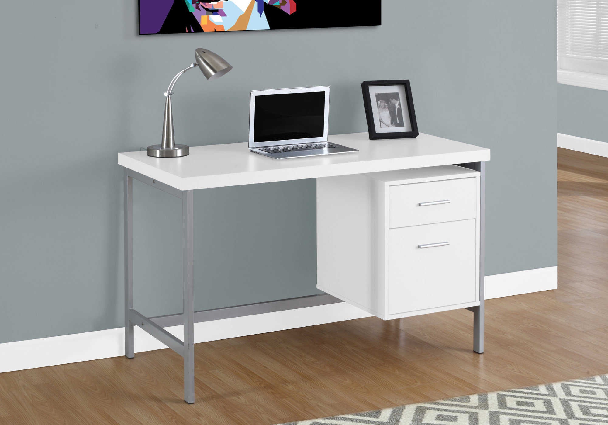 Image of computer desk - 48"l / white / silver metal i 7149.