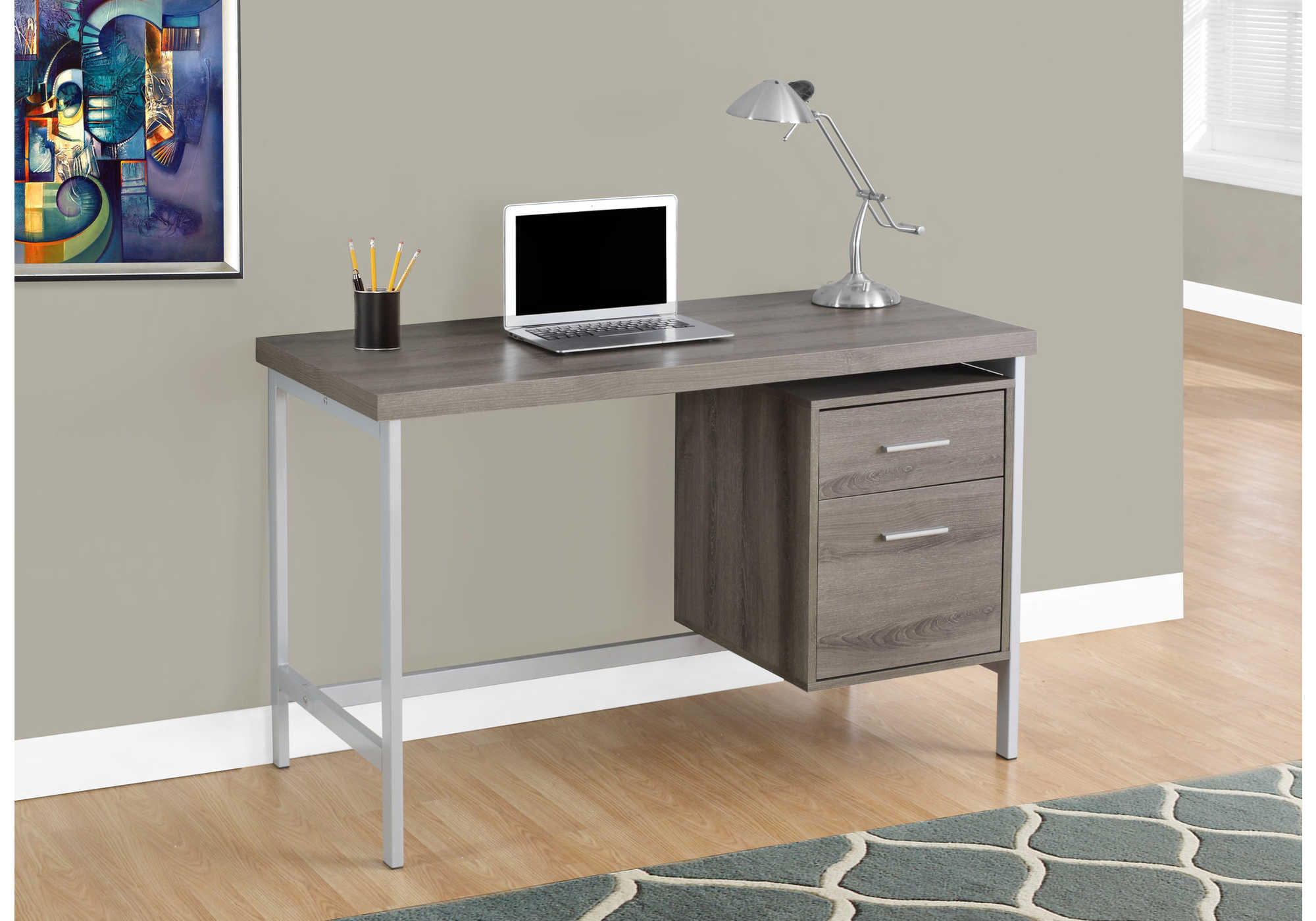 computer desk 48l dark taupe silver metal i 7150