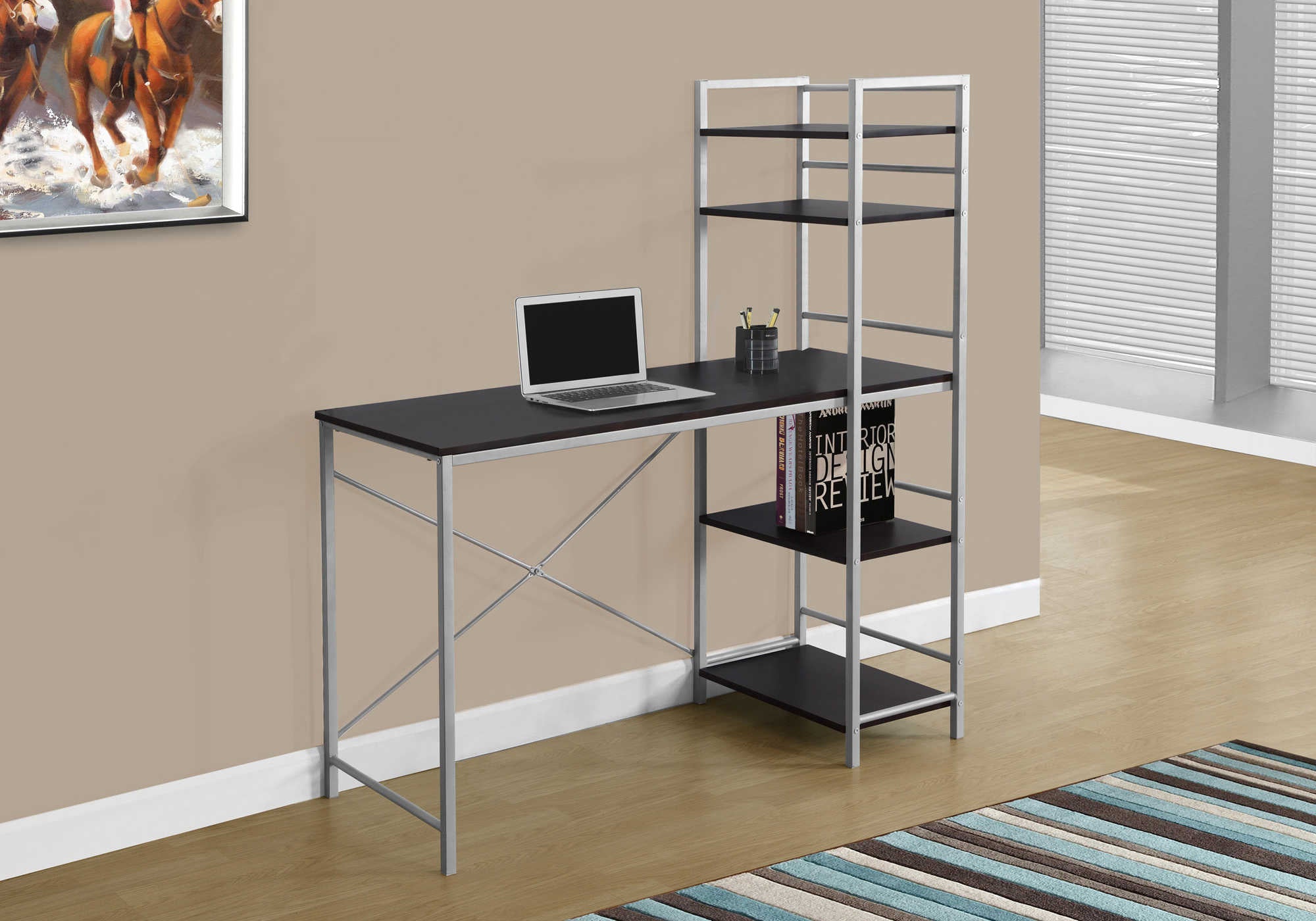 computer desk 48l espresso top silver metal i 7166