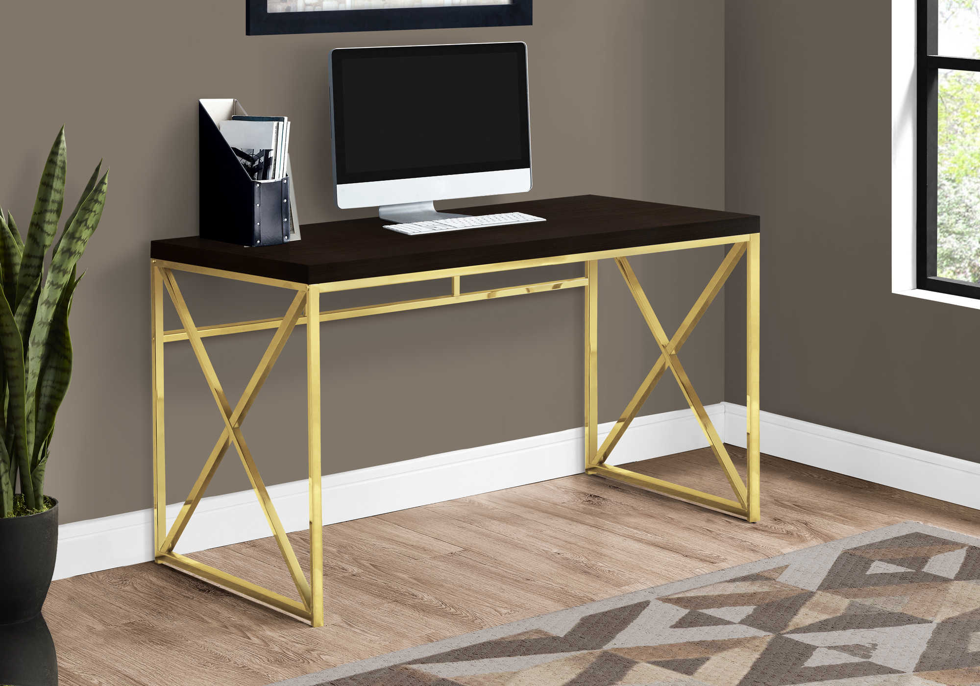 computer desk 48l espresso gold metal i 7201