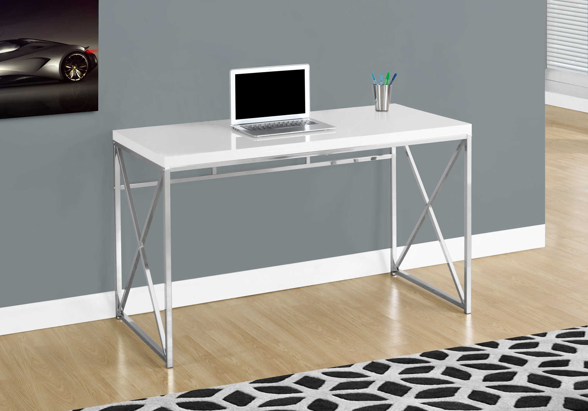 computer desk 48l glossy white chrome metal i 7205