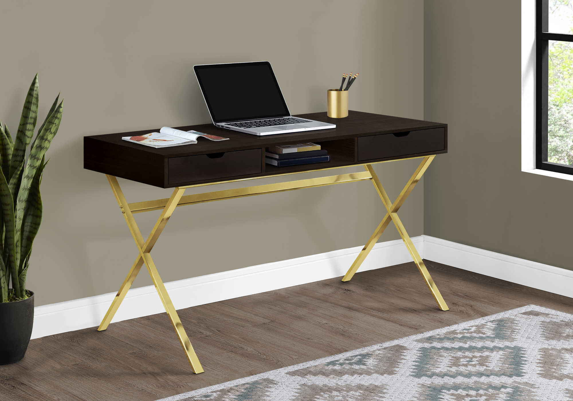 computer desk 48l espresso gold metal i 7210