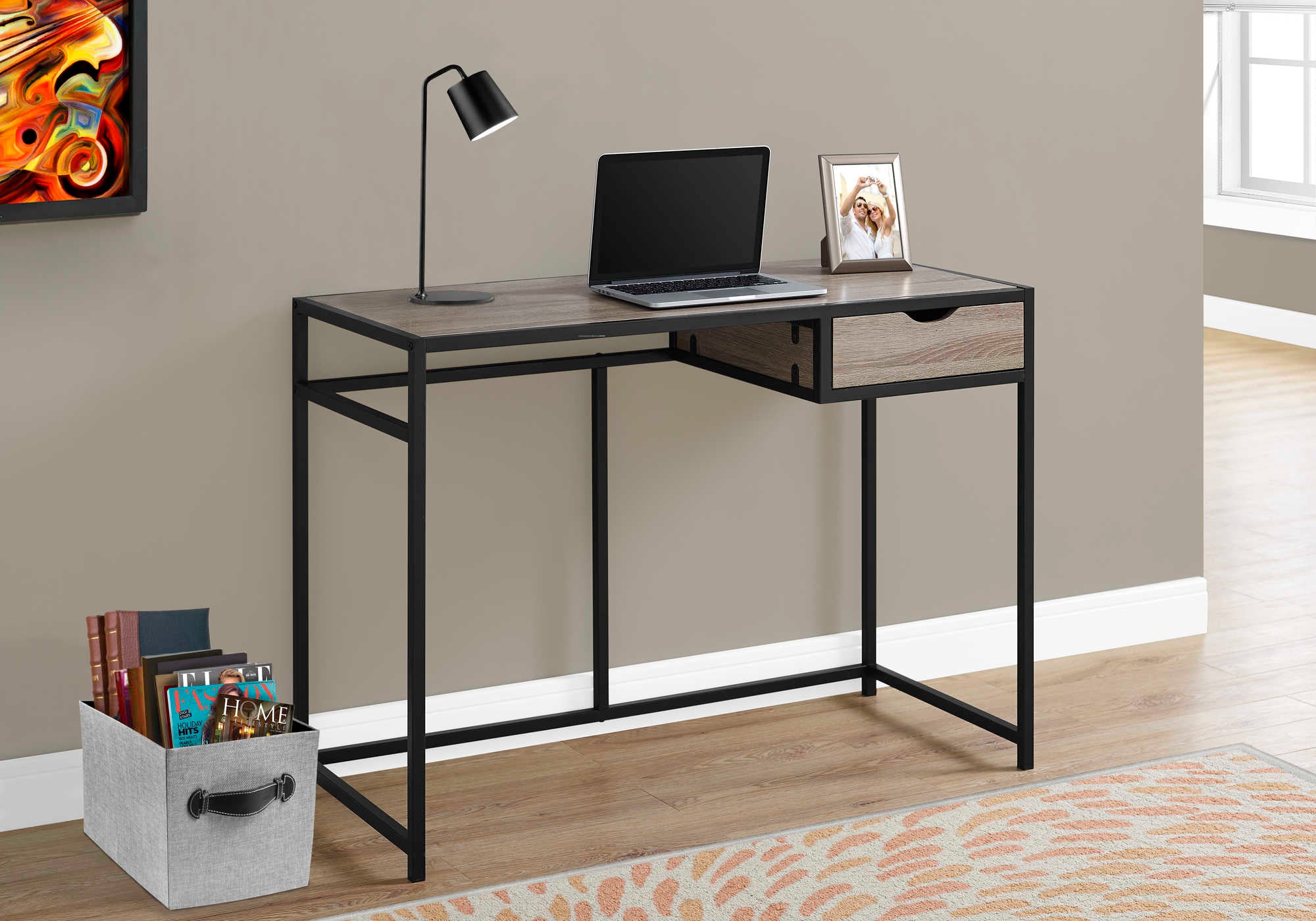 computer desk 42l dark taupe black metal i 7221