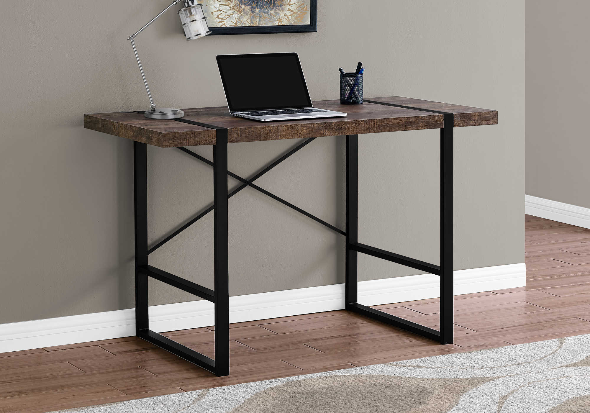 computer desk 48l brown reclaimed wood black metal i 7314