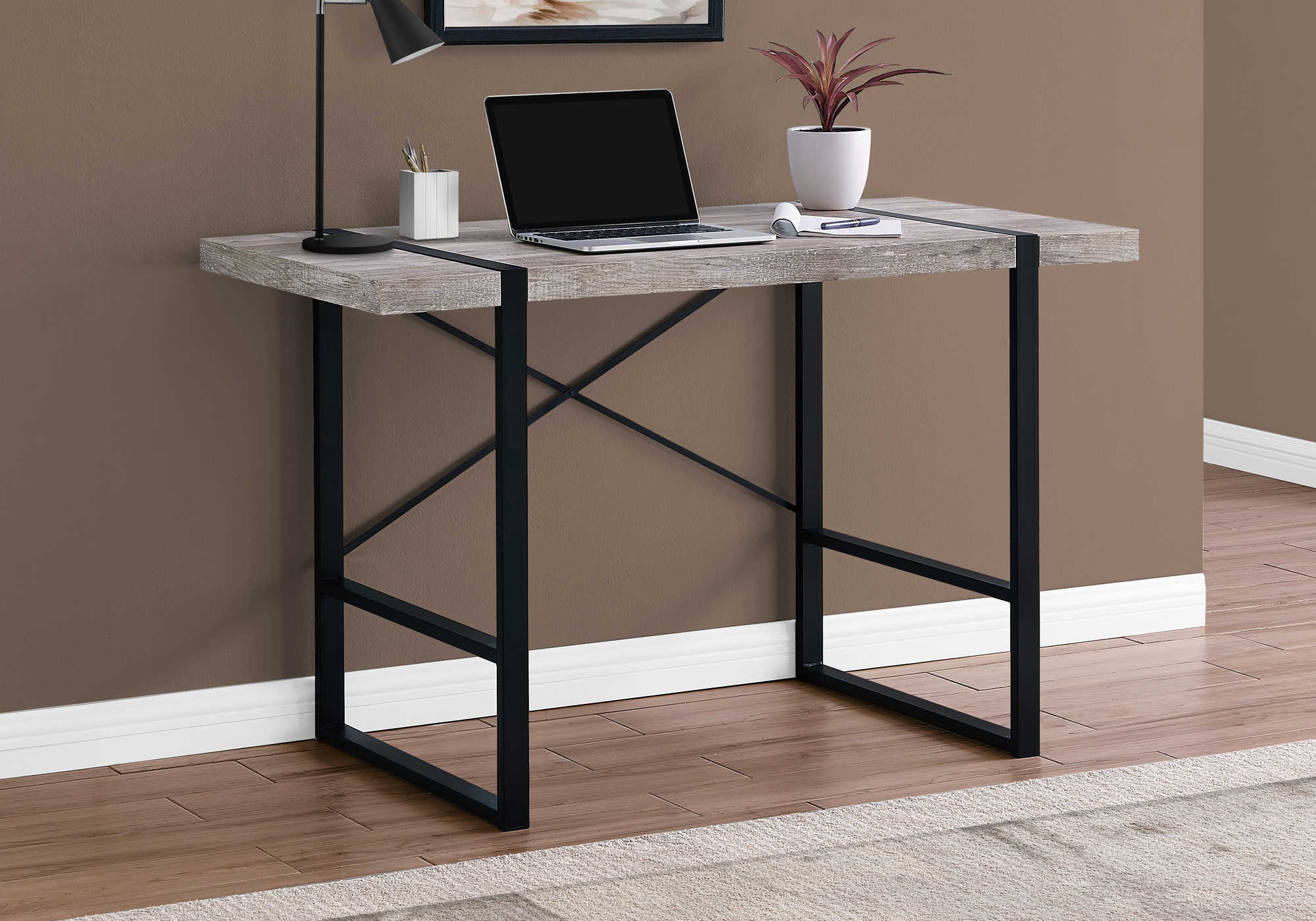 computer desk 48l taupe reclaimed wood black metal i 7315